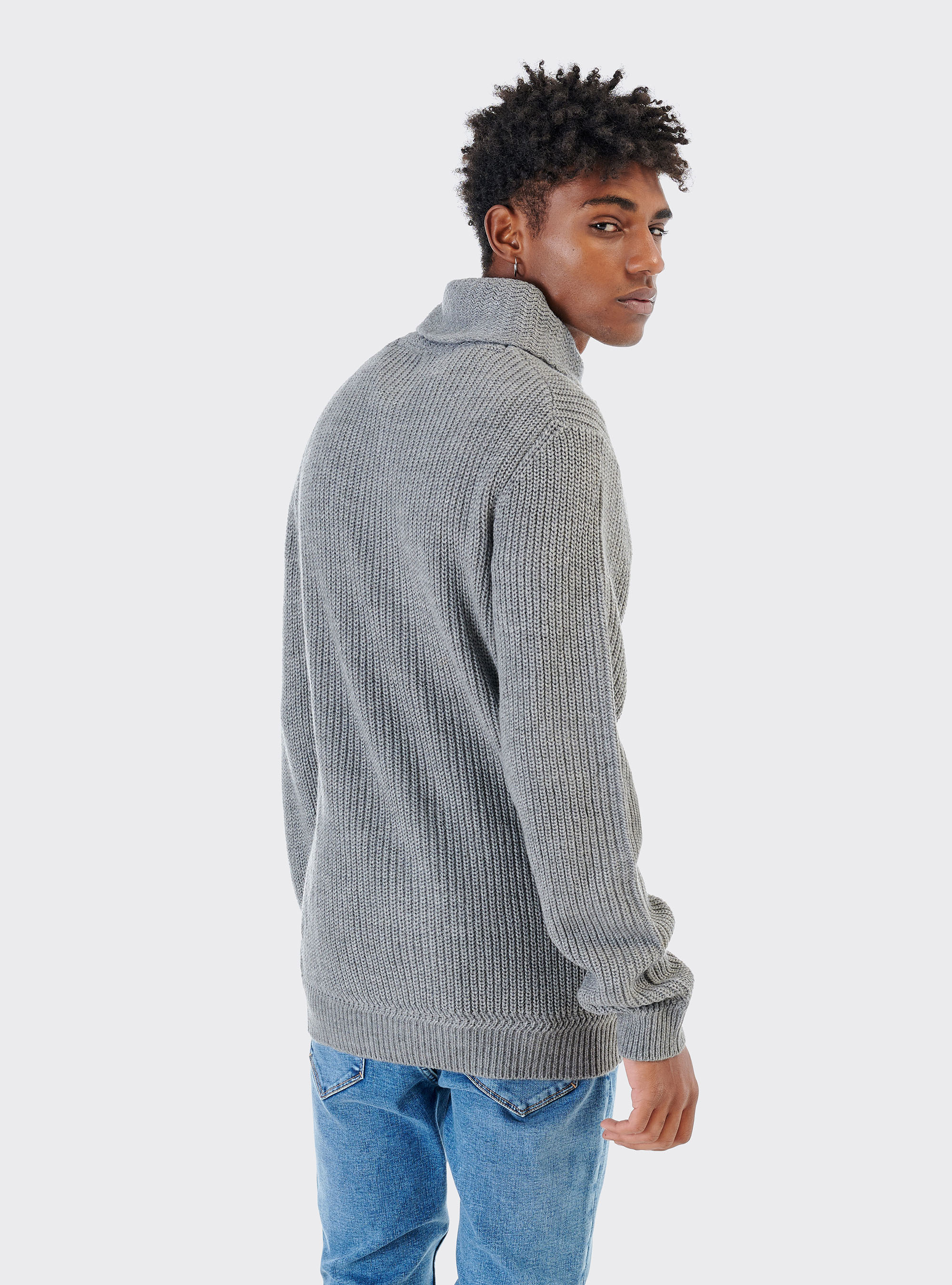 Pullover con collo a scialle, GRIGIO MELANGE