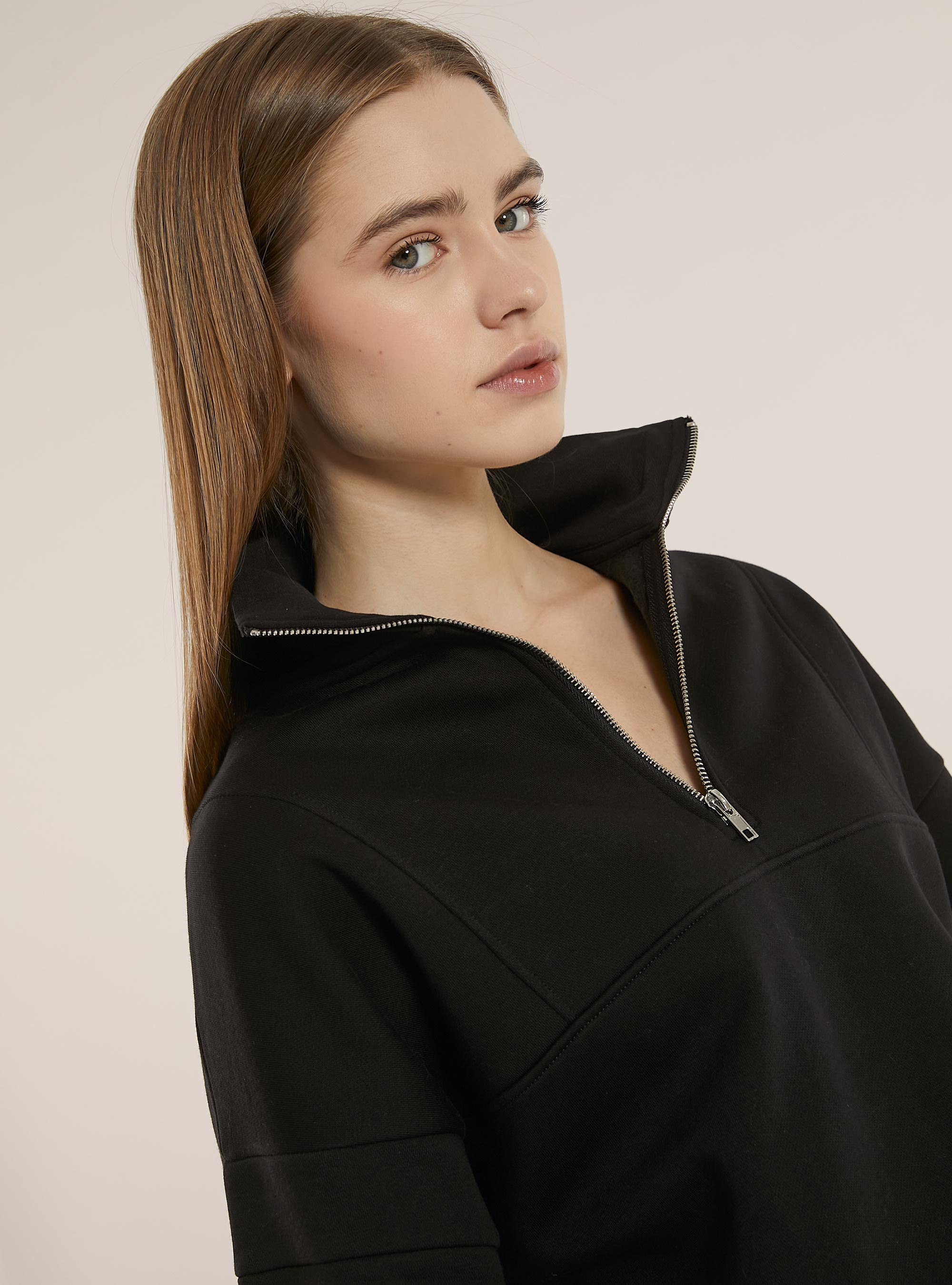 Fleece dress with half-zip collar, BK1 BLACK
