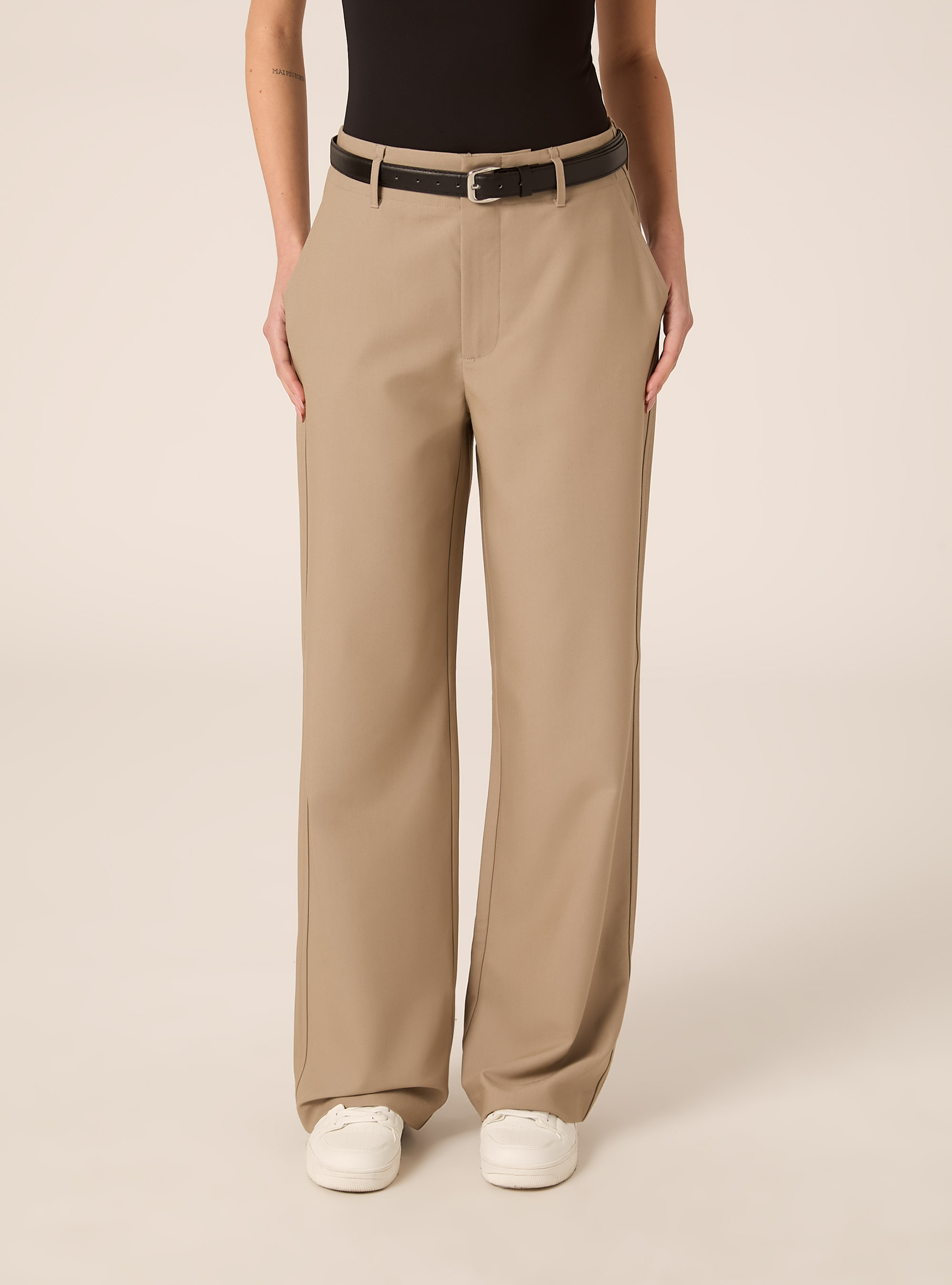 Pantaloni dritti eleganti con cintura, BG2 BEIGE MEDIUM