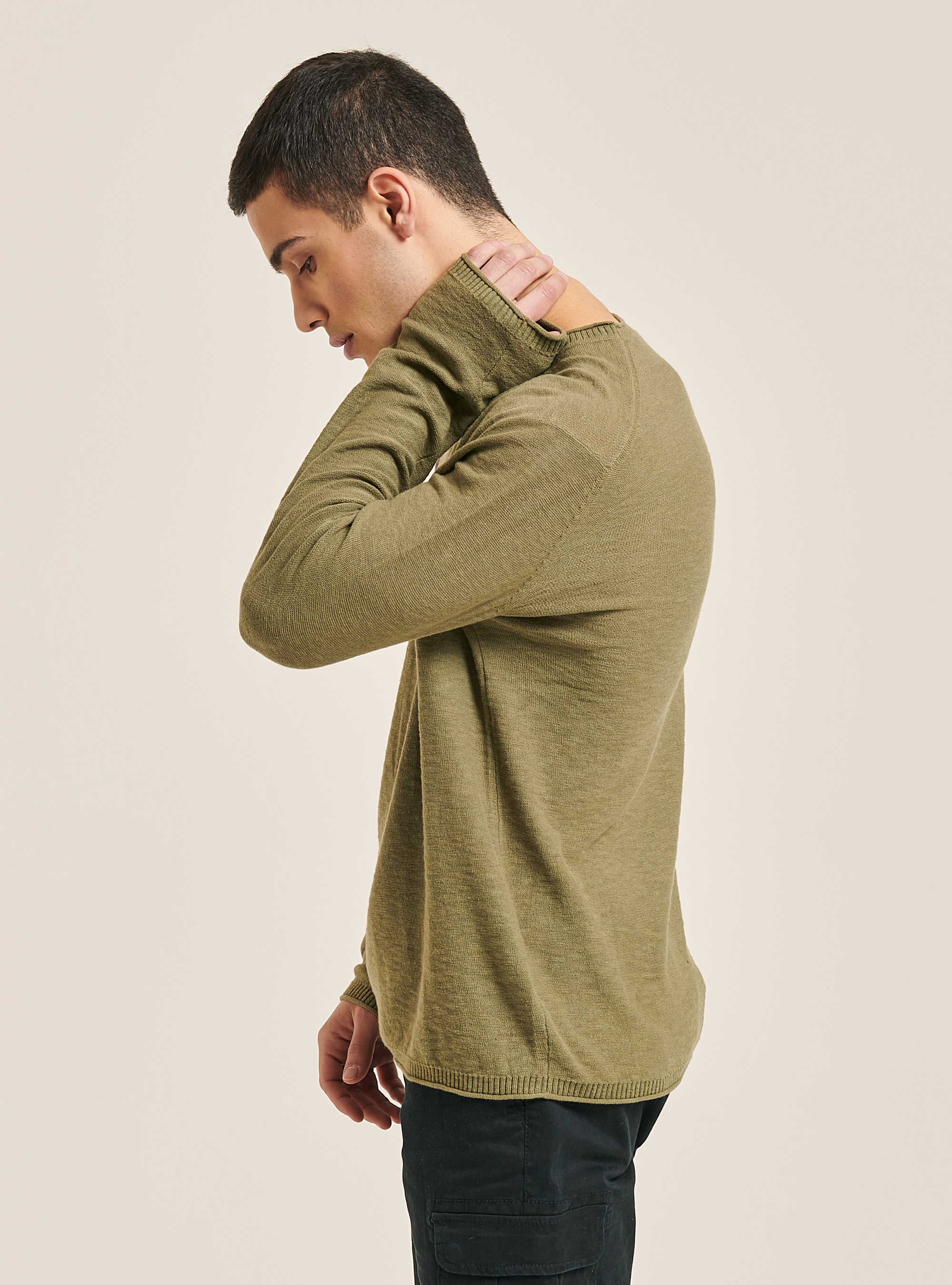 Pullover with roll neck and breast pocket, KY2 KAKY MEDIUM
