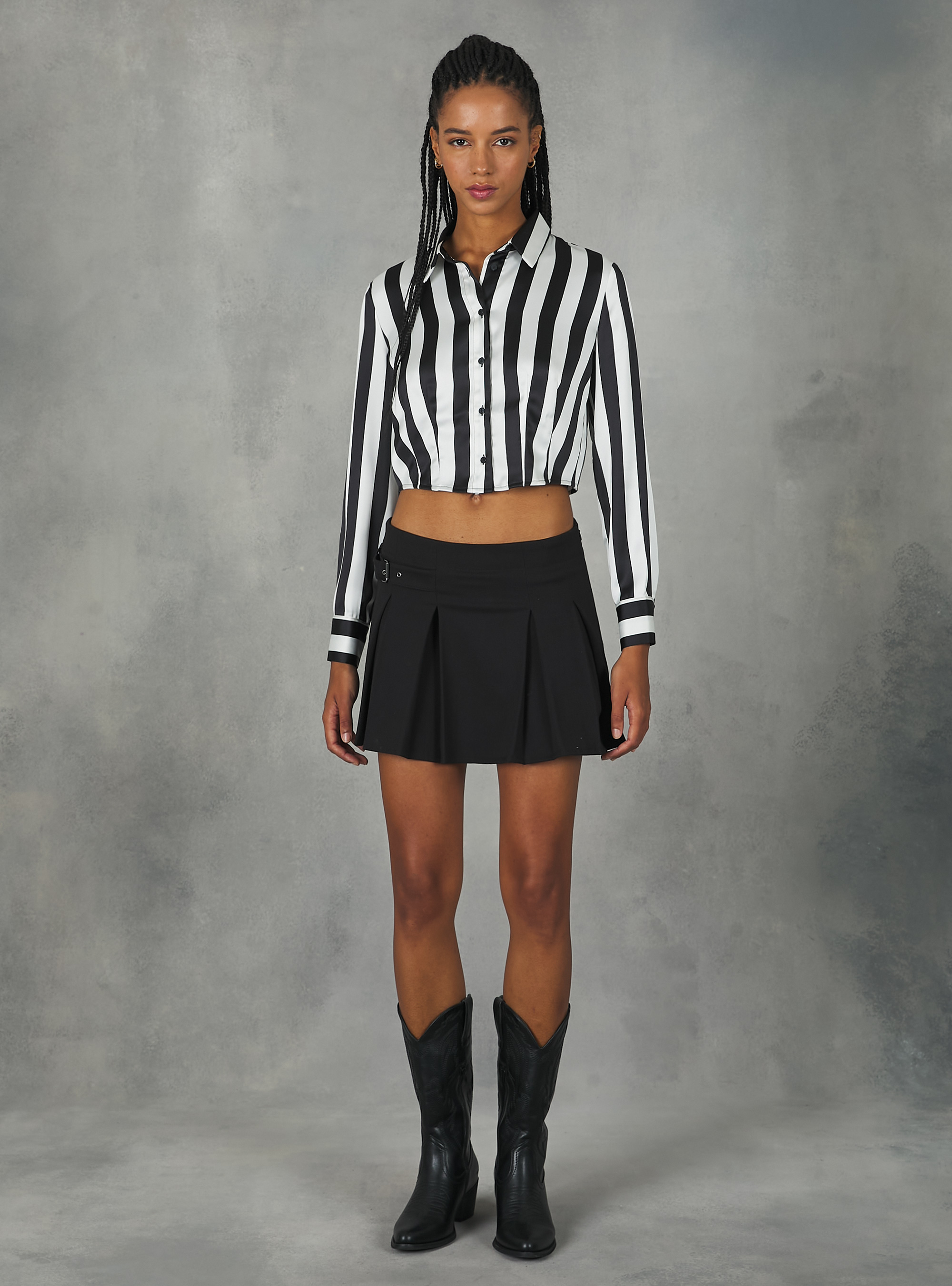 Camicia satin a righe con pince, MULTICOLORE