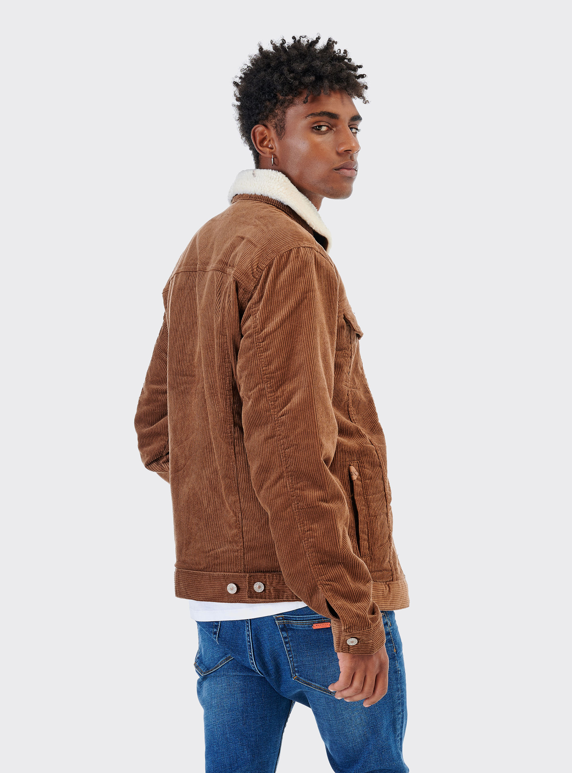 VELVET JACKET WITH FAKE FUR, C550 TOBACCO