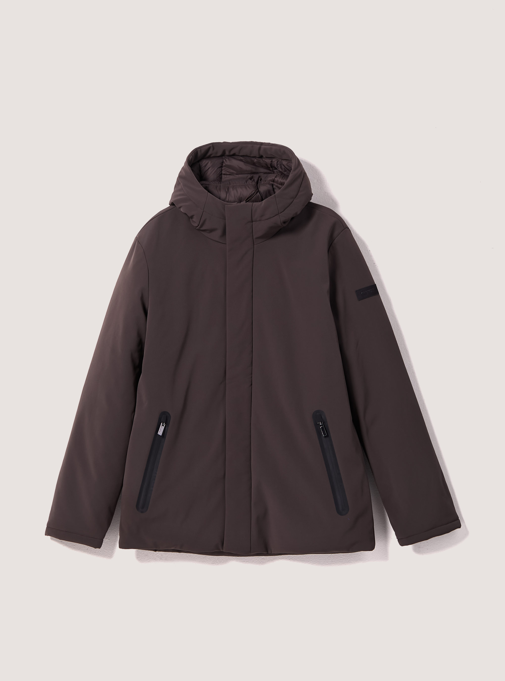 Technical fabric jacket with recycled padding, BR1 BROWN DARK