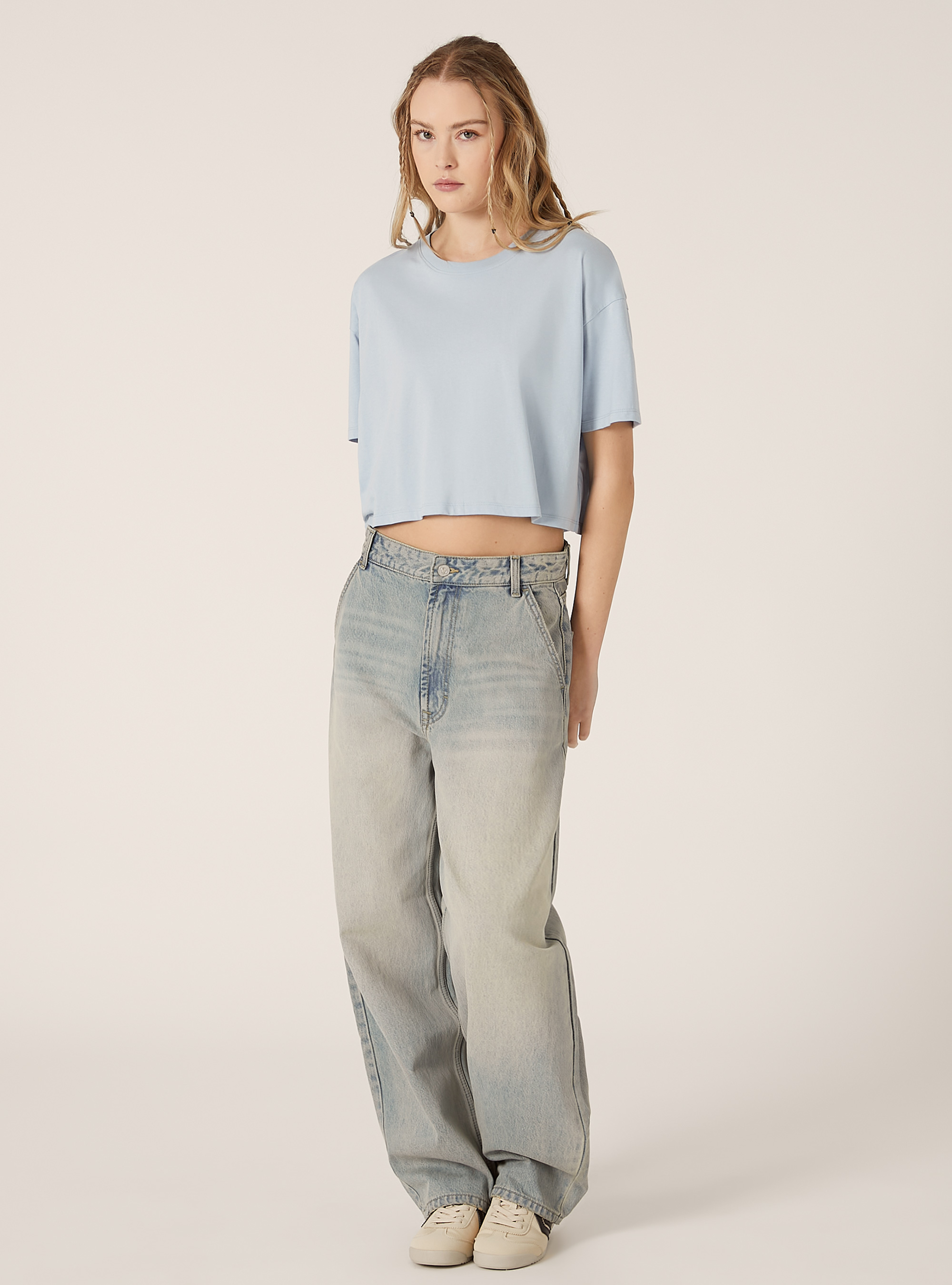 Maglietta cropped in cotone, AZ3 AZURE LIGHT