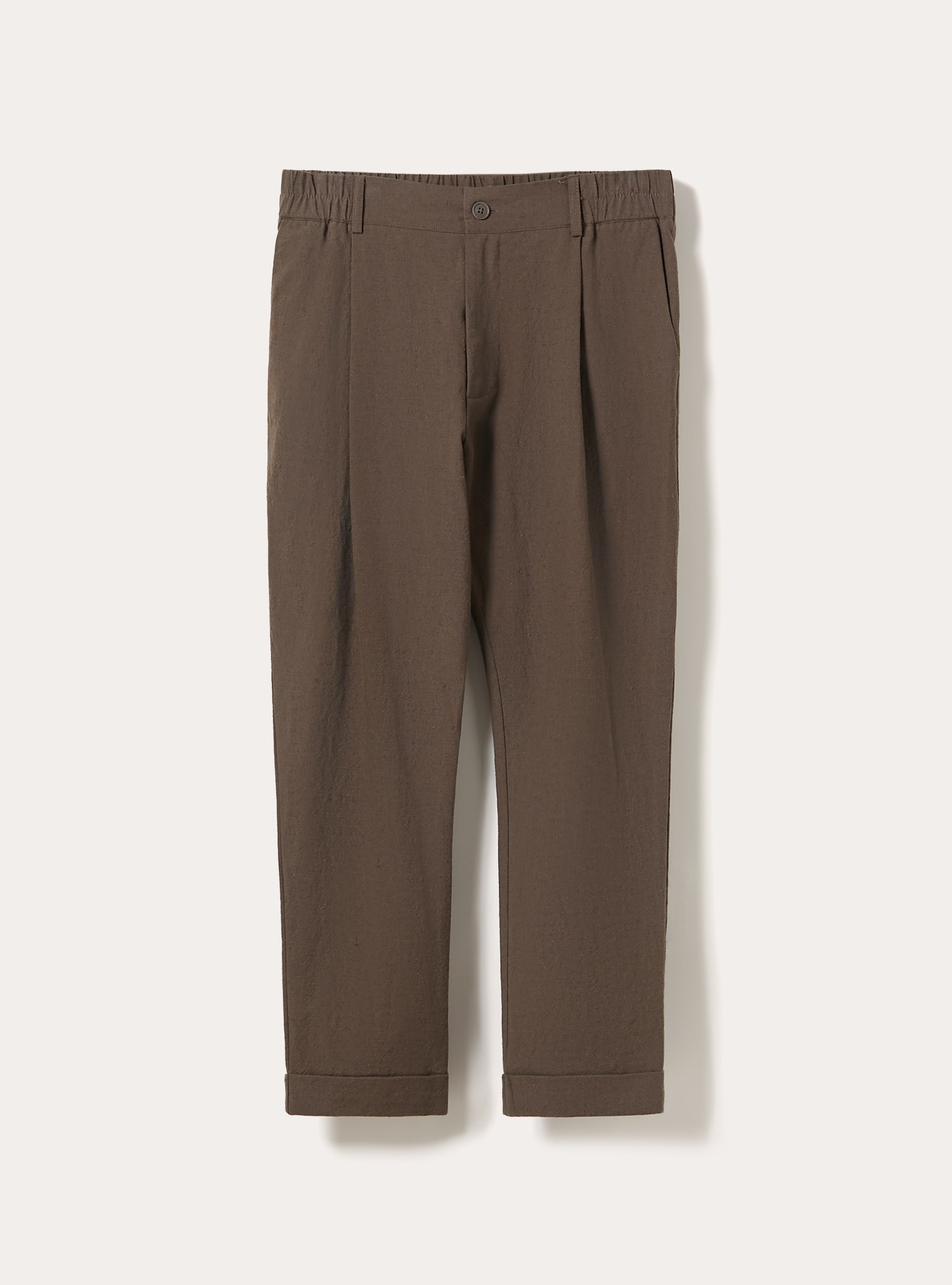 Pantalone con elastico in vita in misto lino, MBR2 BROWN MEL MED