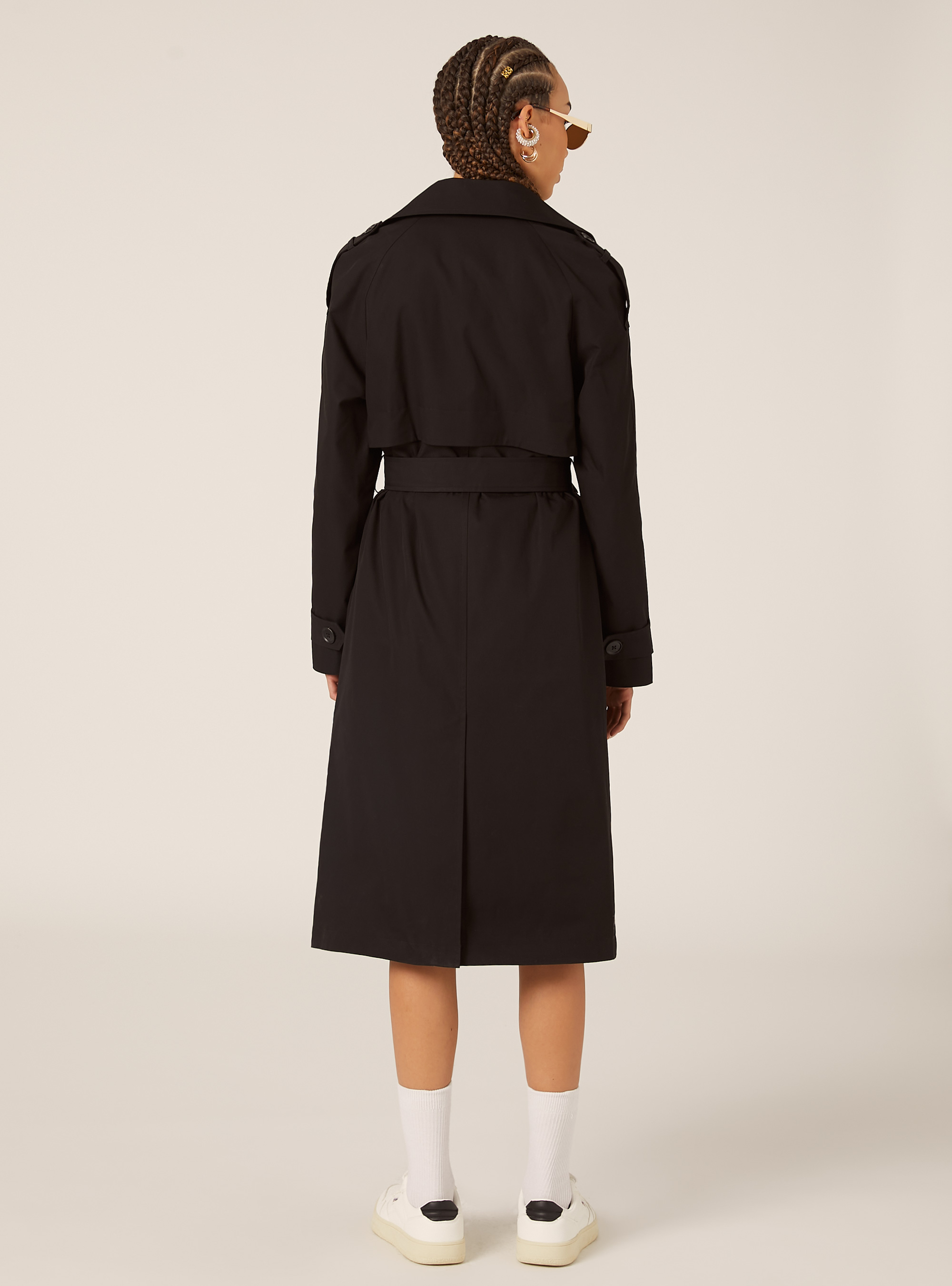 Long trench coat with belt, BK1 BLACK