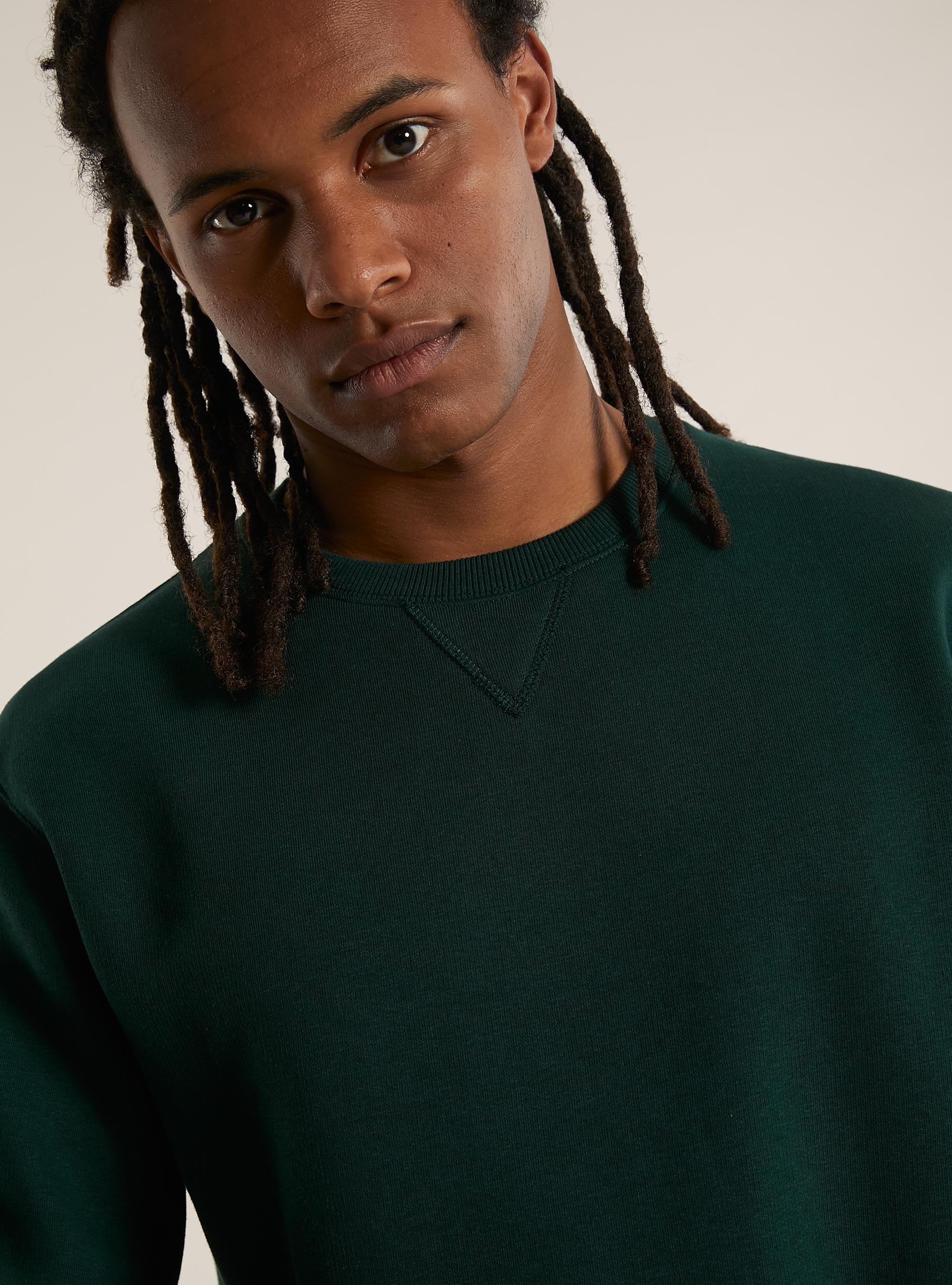 Solid-coloured crewneck sweatshirt, GN1 GREEN DARK