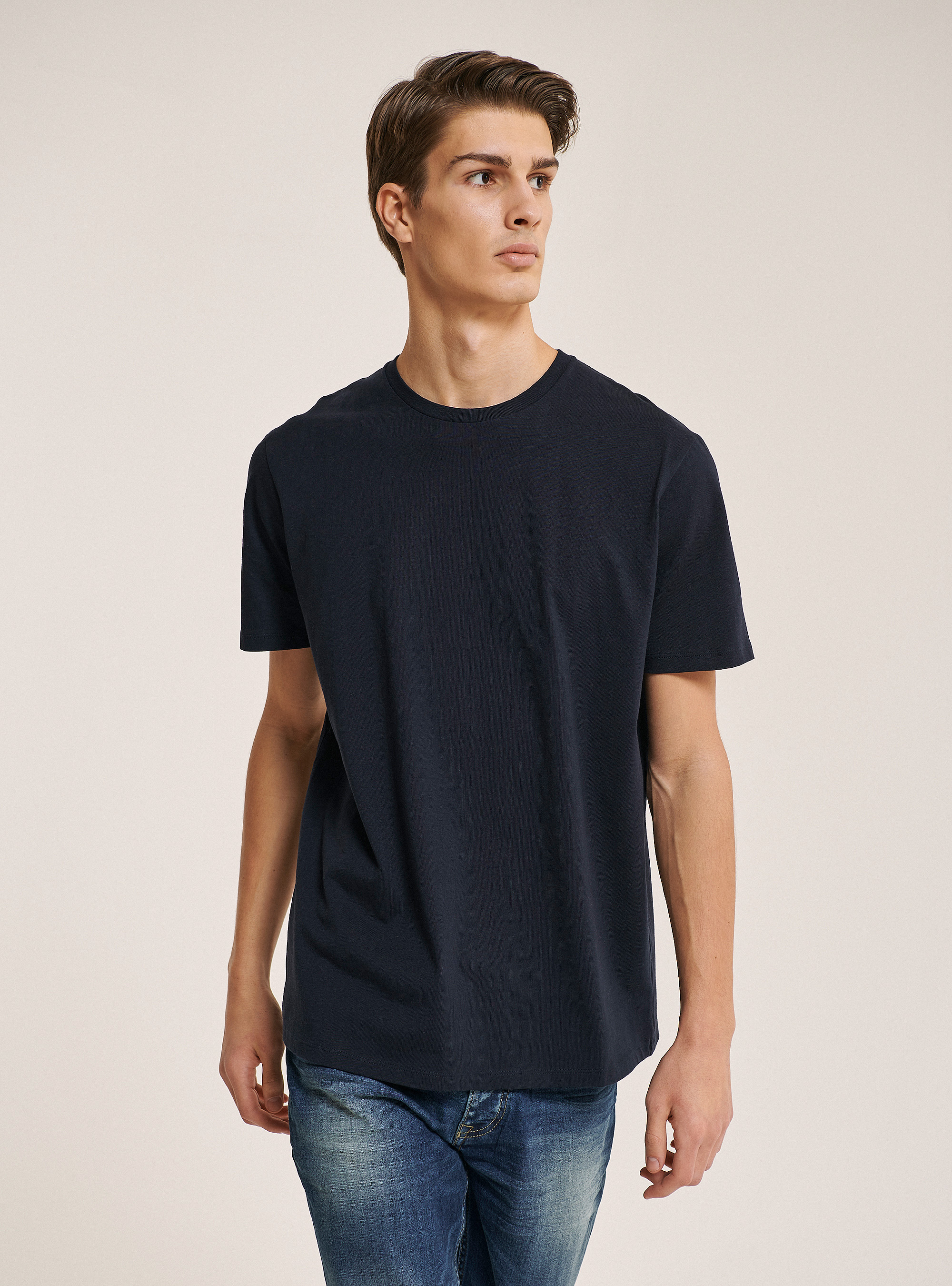 Cotton basic T-shirt, BLUE