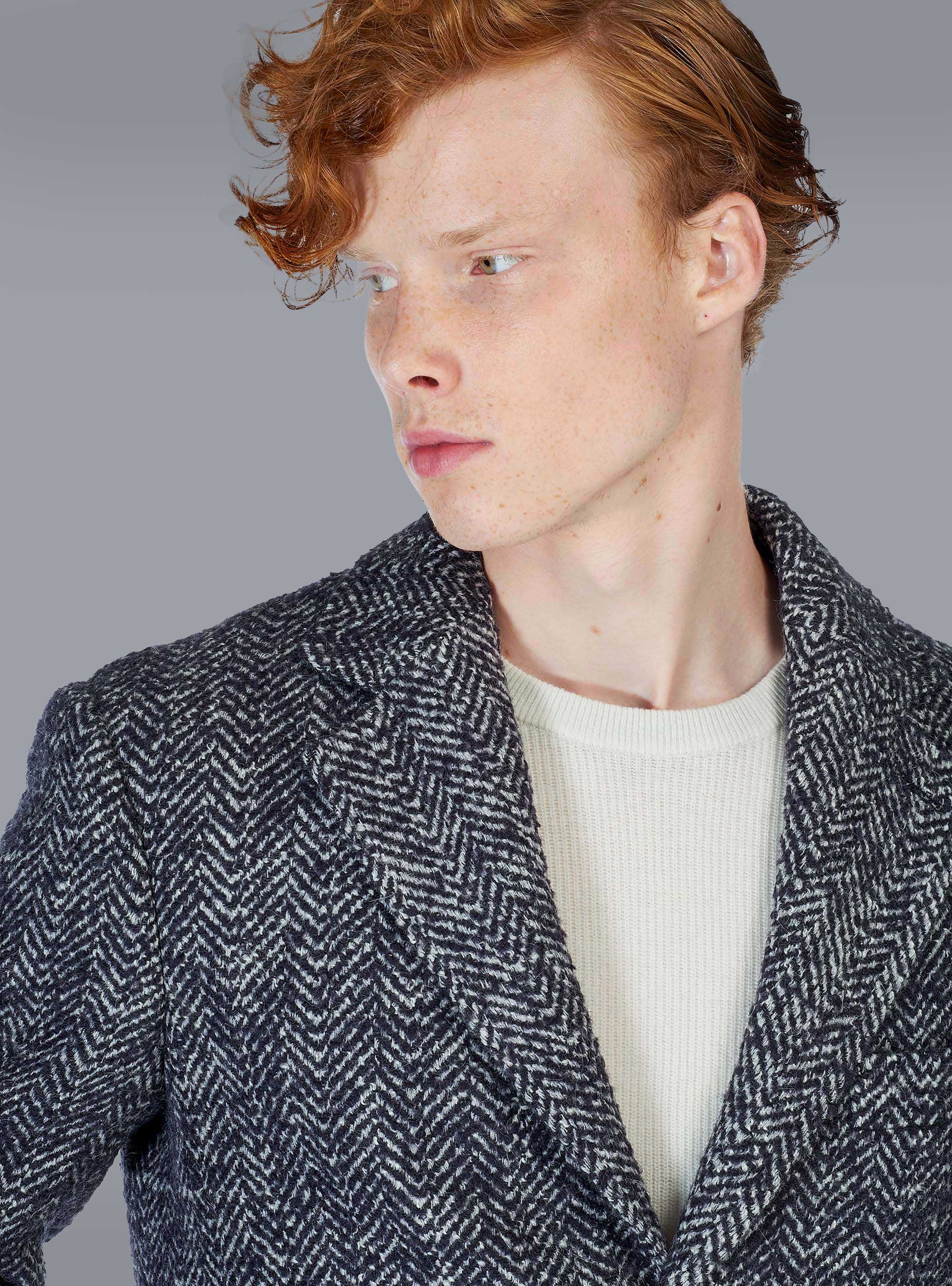 Cappotto spigato misto lana, BLU