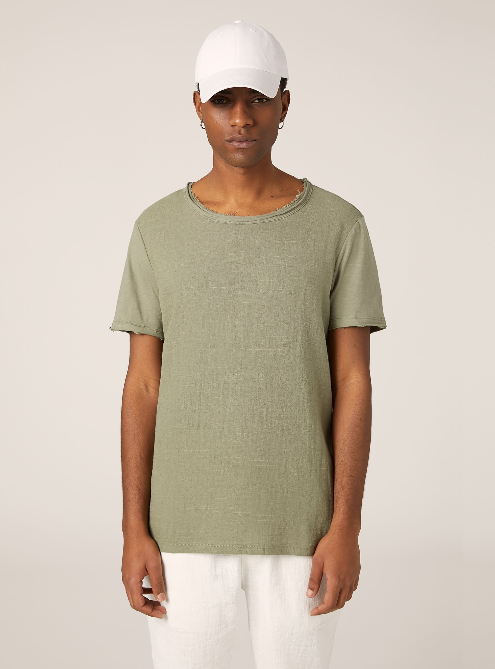 Camiseta de manga corta de mezcla de lino, KY2 KAKY MEDIUM