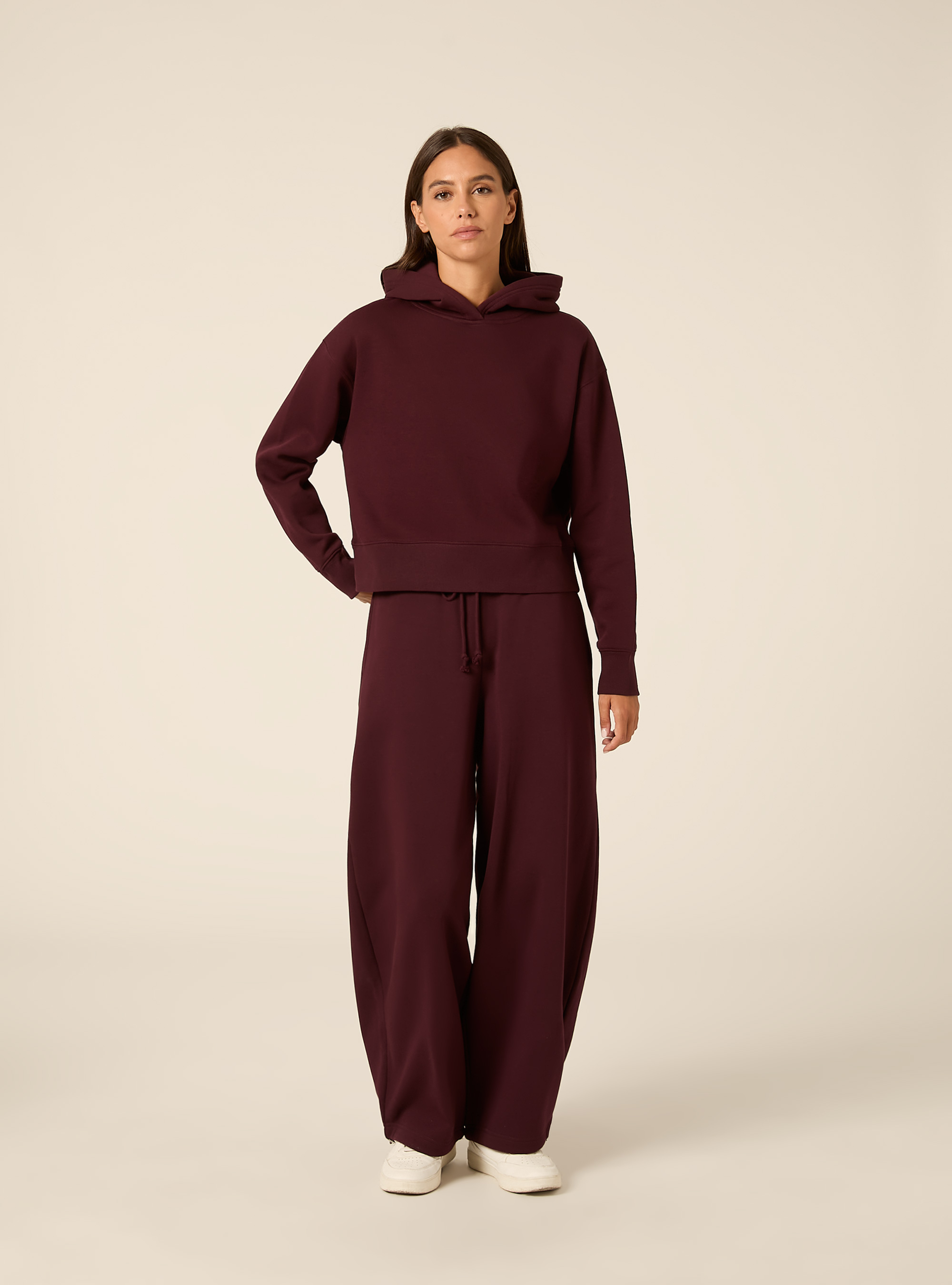 Felpa boxy con cappuccio, BO1 BORDEAUX DARK