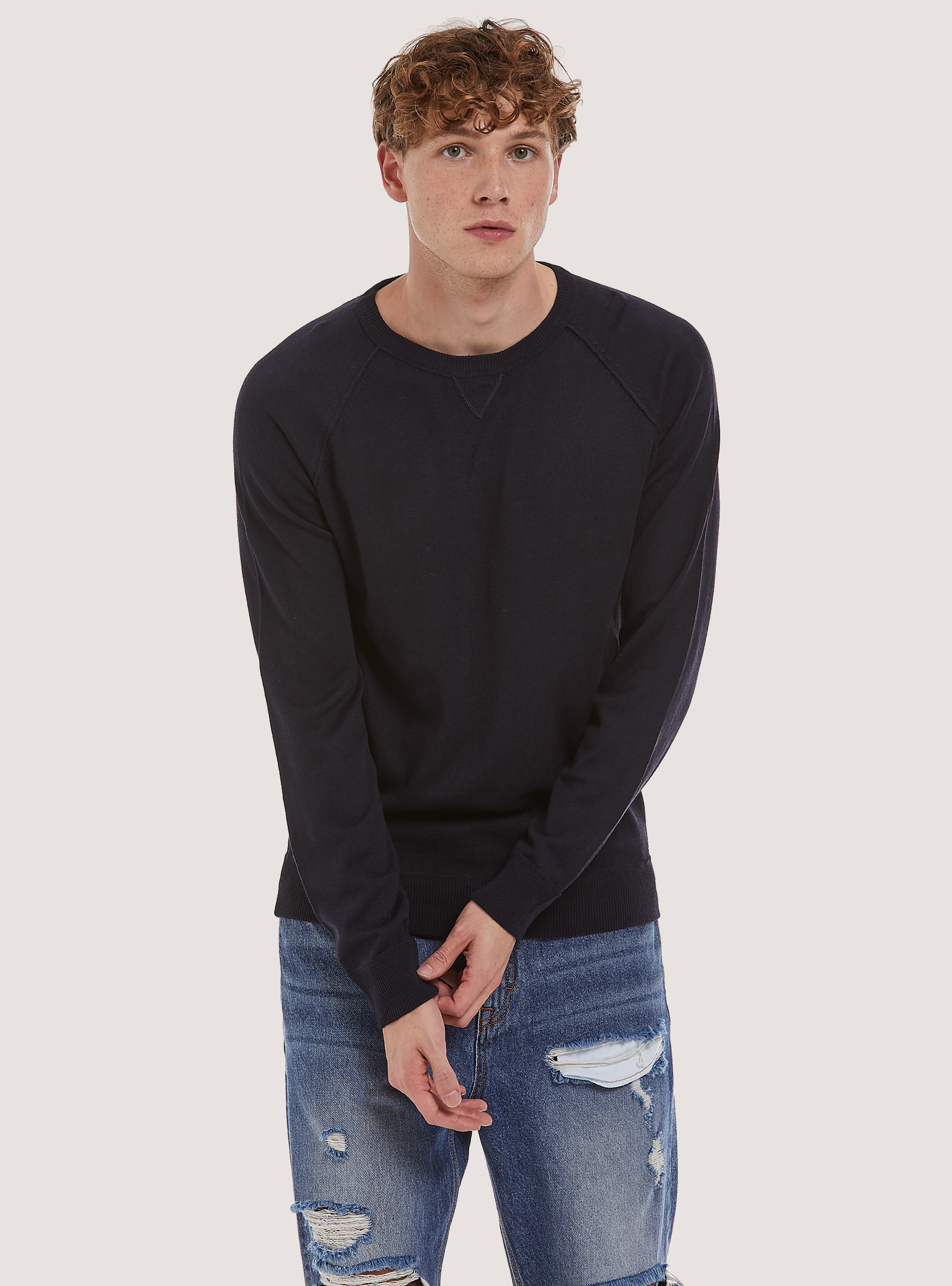 Pull &agrave; col ras du cou uni, NA1 NAVY DARK