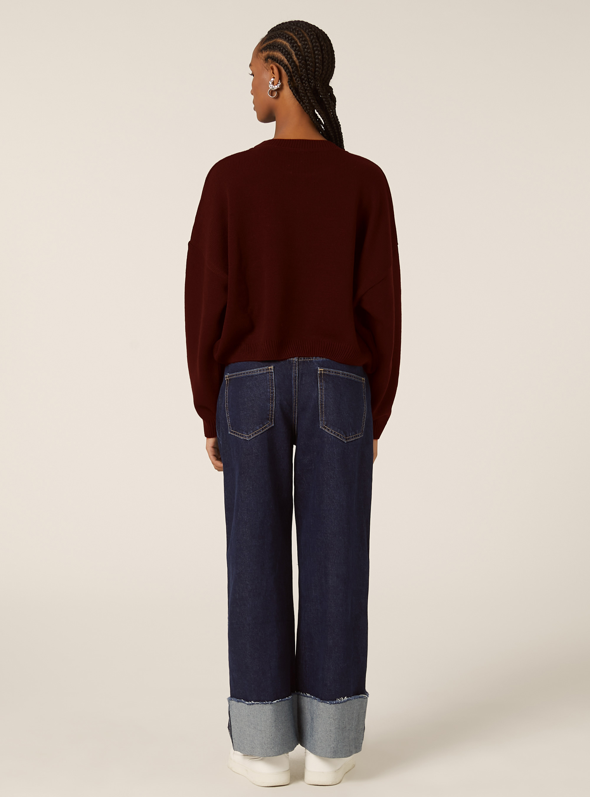 Maglia basic tinta unita cropped, BO2 BORDEAUX MEDIUM