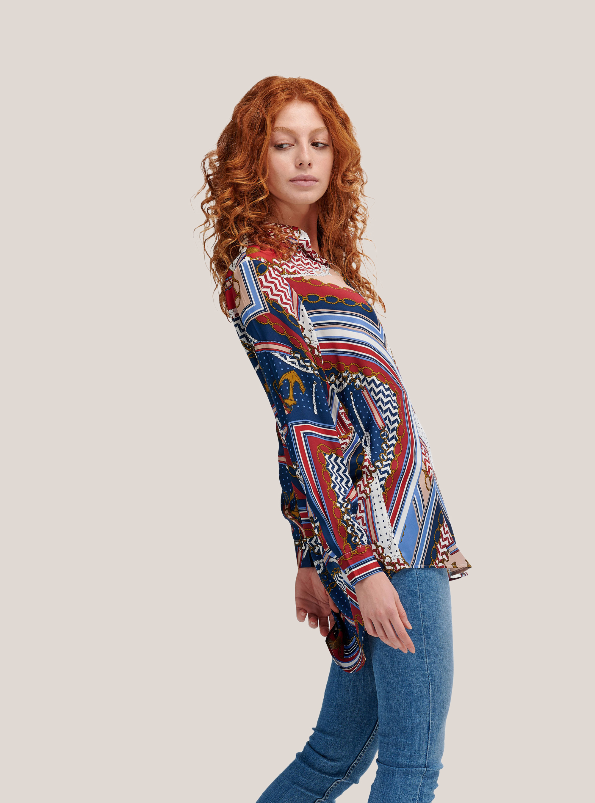 Camicia long fit stampata, MULTICOLORE