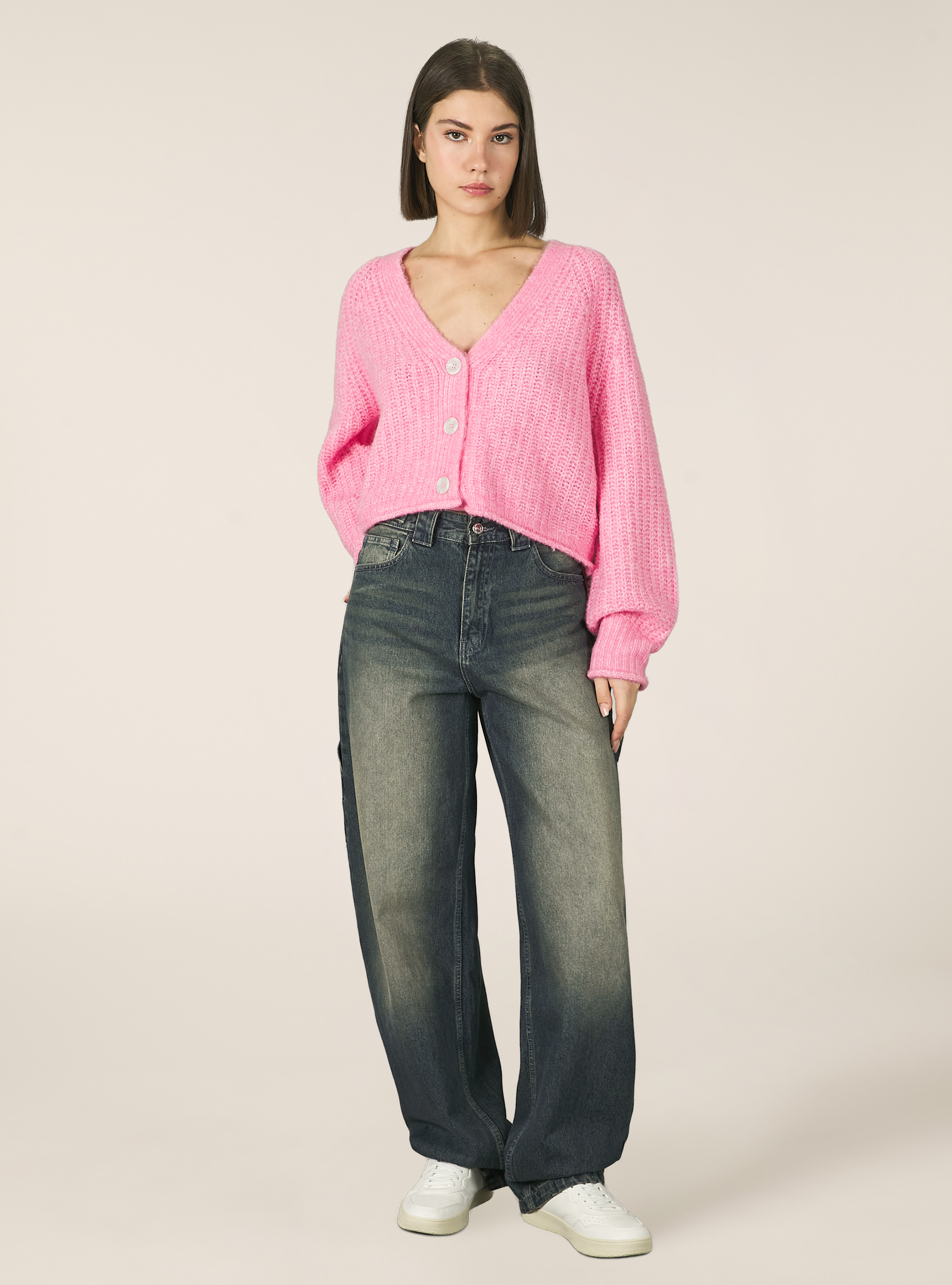 Cardigan &agrave; boutons, MPK2 PINK MEL MEDIUM