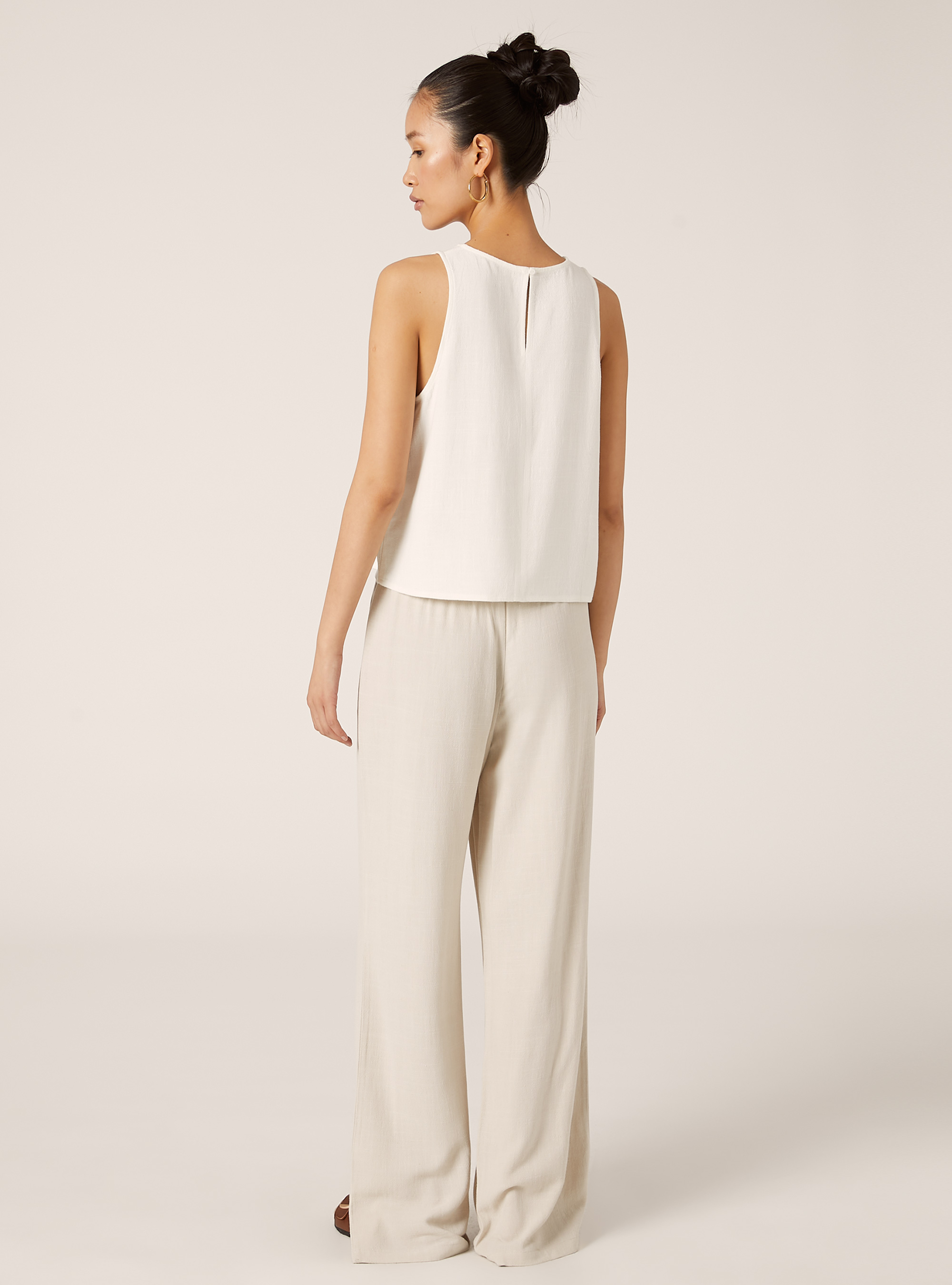 Camiseta de tirantes corta en mezcla de lino, WH2 WHITE