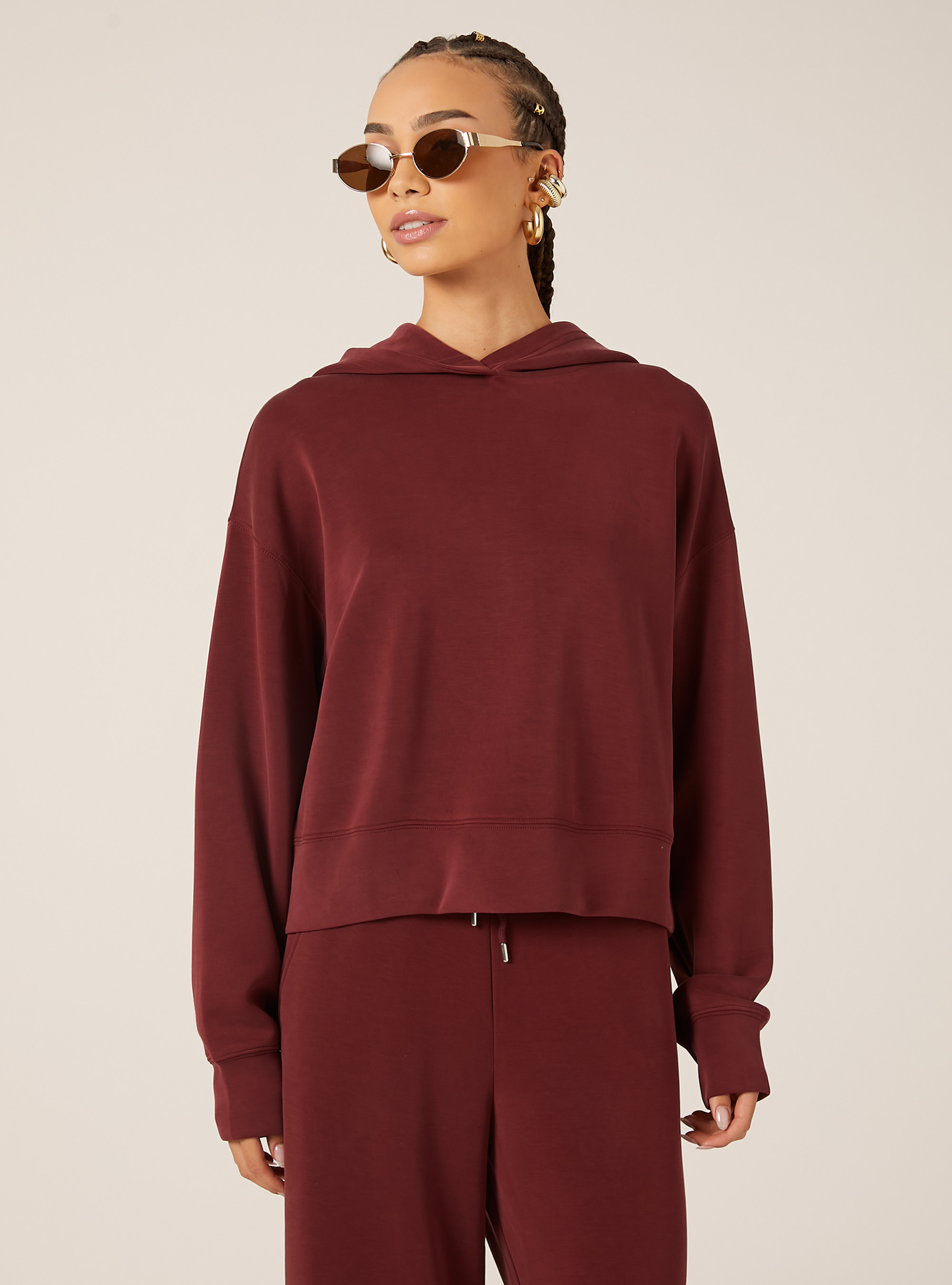 Felpa cappuccio soft touch, BO1 BORDEAUX DARK