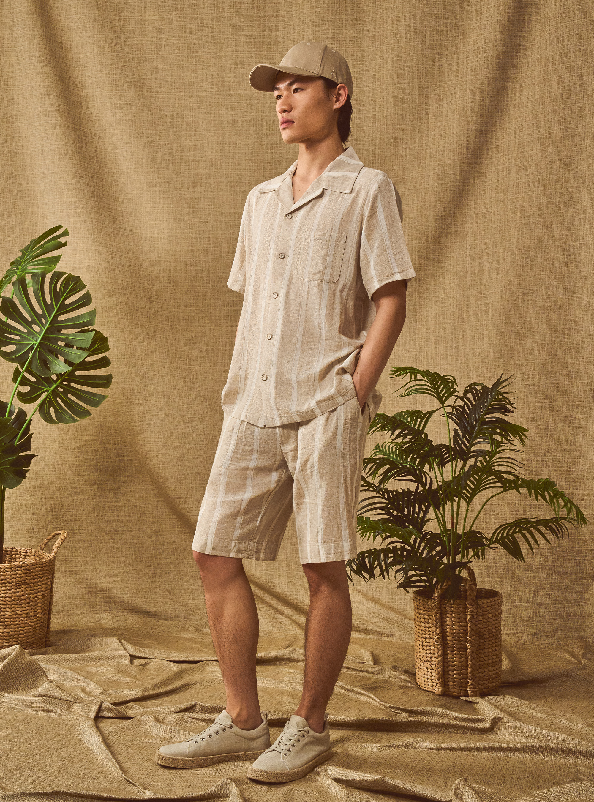 Linen blend striped shirt, CR3 CREAM LIGHT