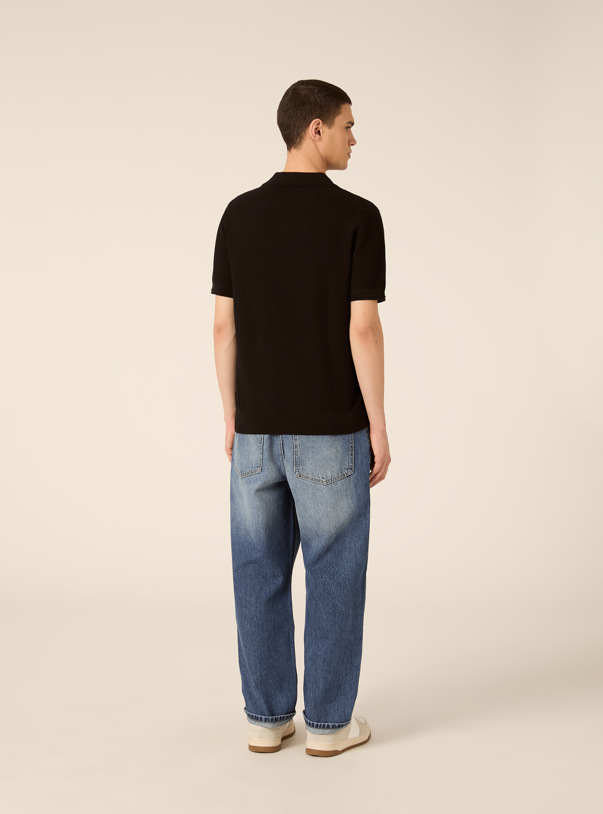 Polo derby in maglia in misto cotone, BK1 BLACK