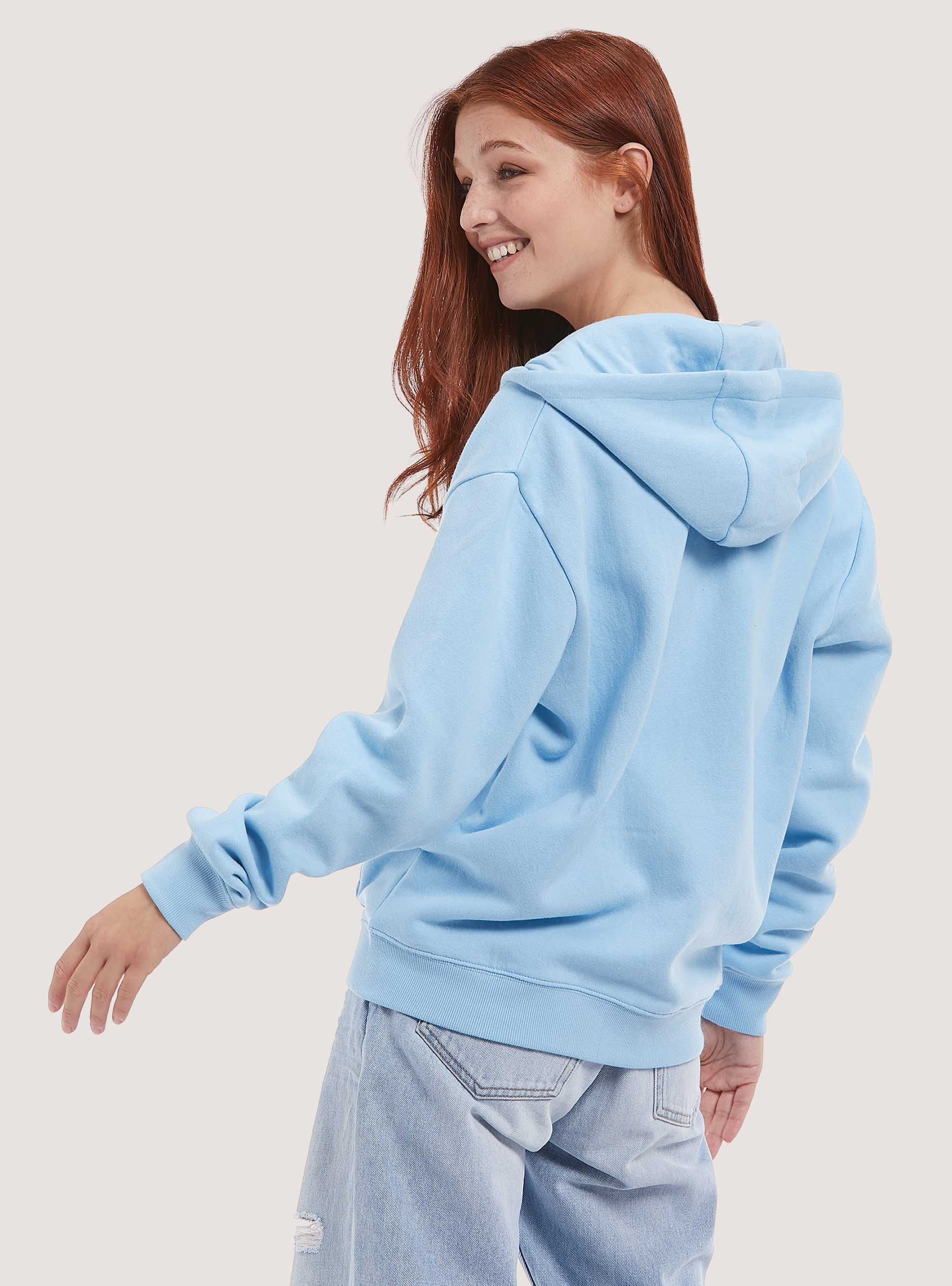 Felpa con zip e cappuccio in cotone, AZ3 AZURRE LIGHT