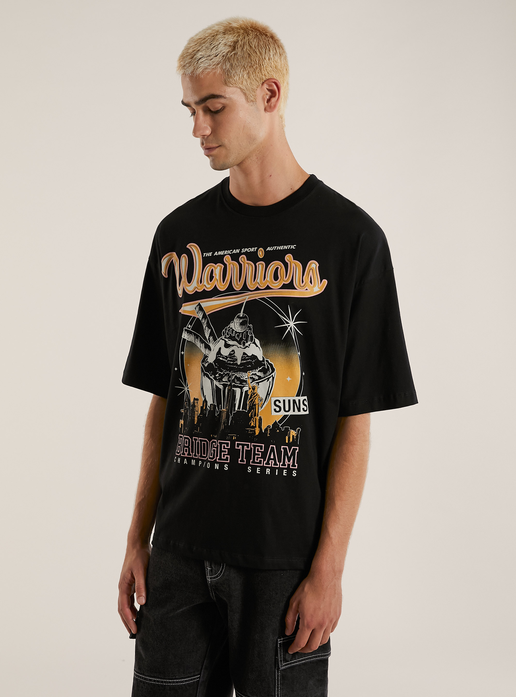 Over fit t-shirt with print, BK1 BLACK