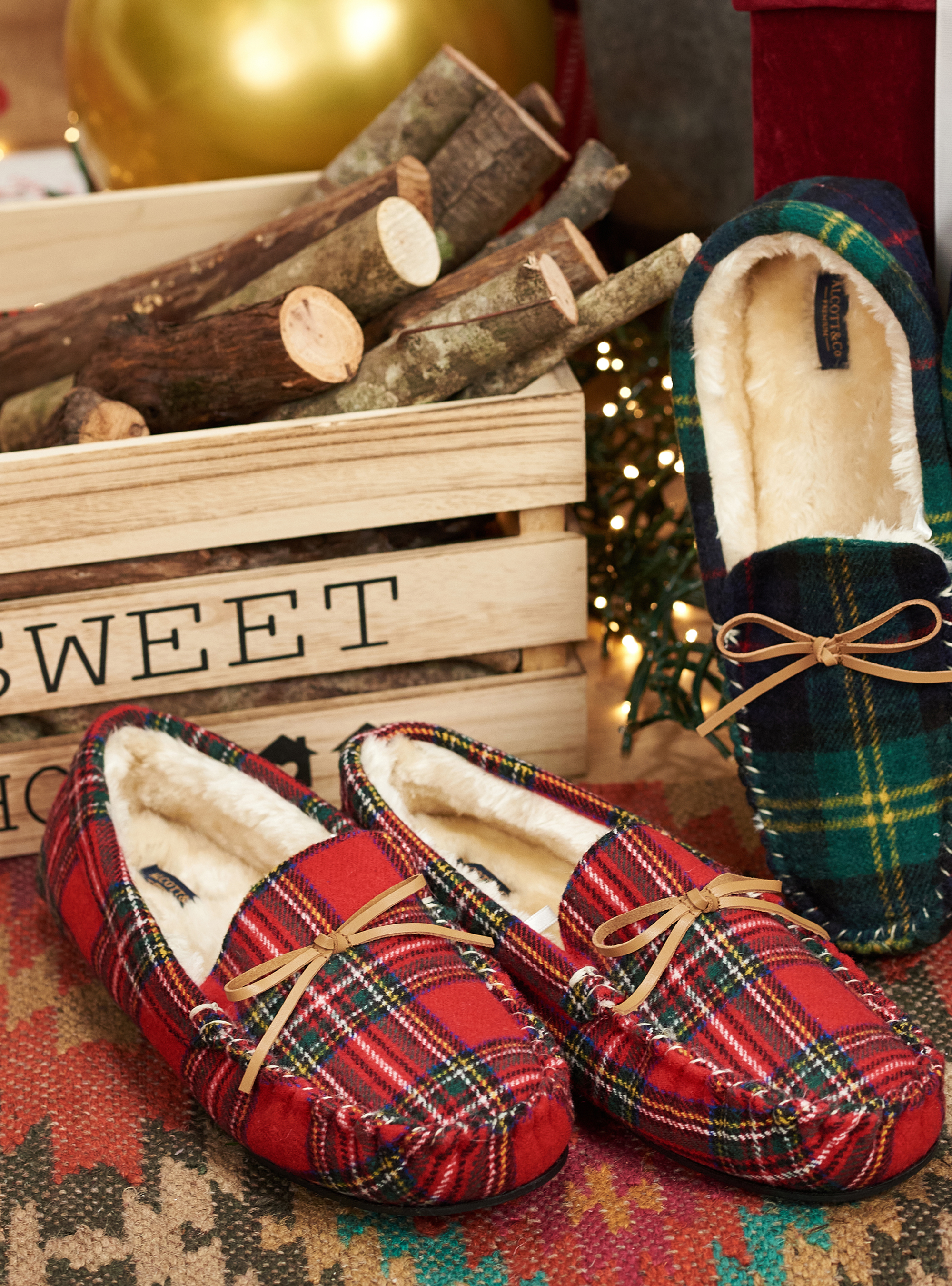 Pantofole mocassino in tartan, CHECKS RED