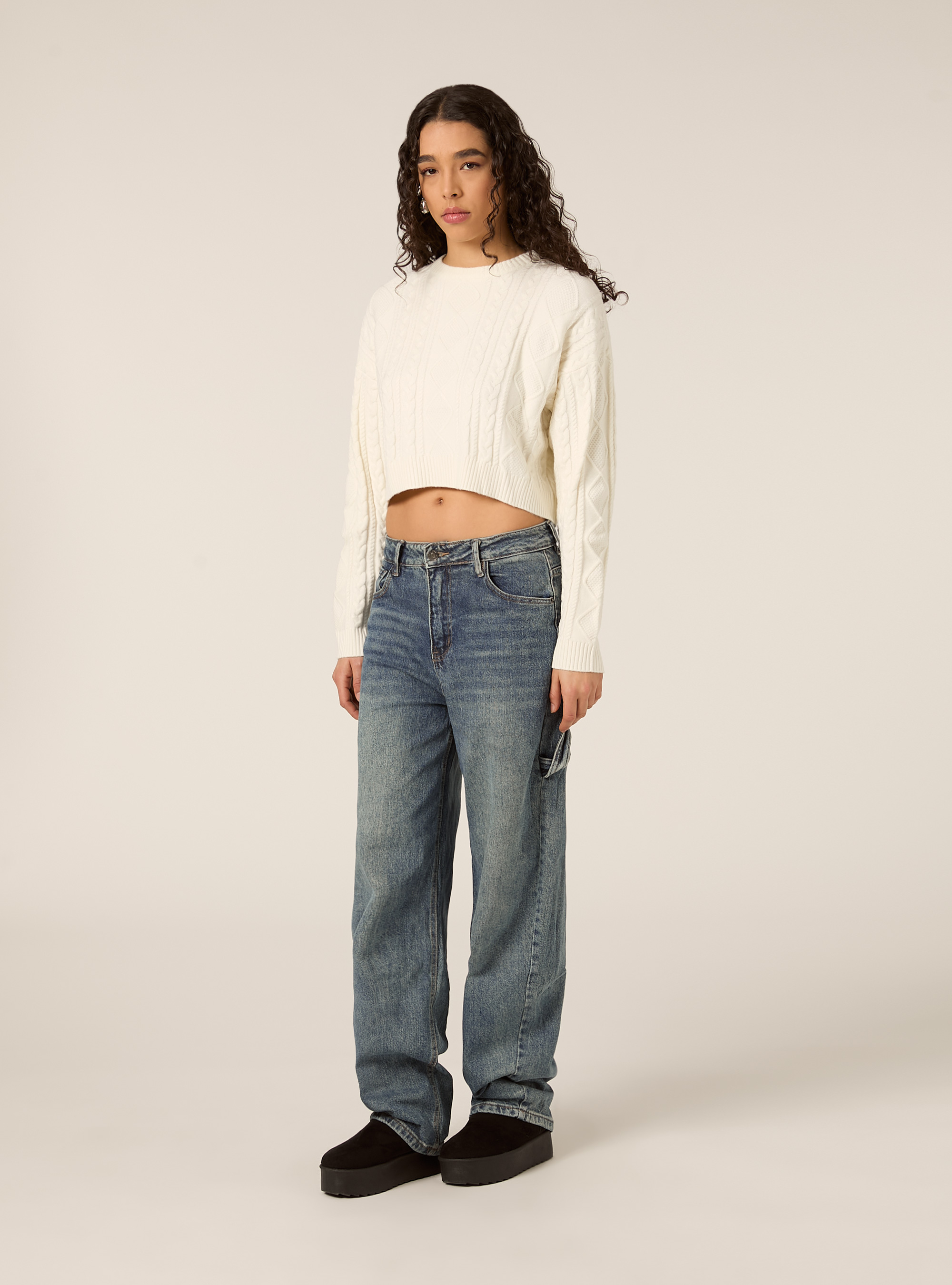 Maglia con collo rotondo a trecce, WH2 WHITE