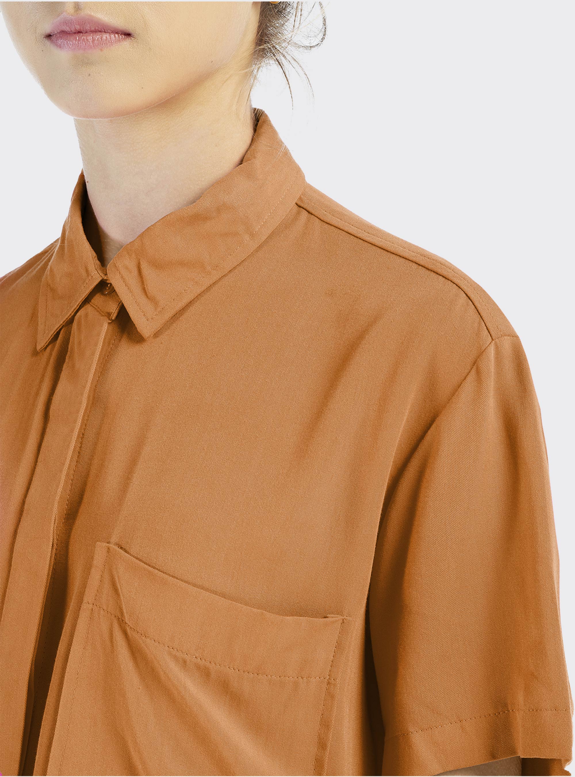 Camicia corta oversize fit, C5527 CAMEL