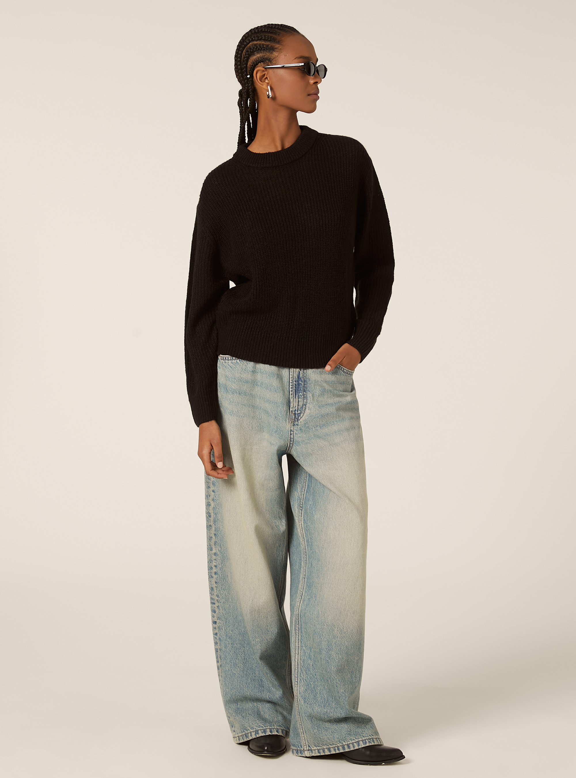 Pullover girocollo tinta unita, BK1 BLACK