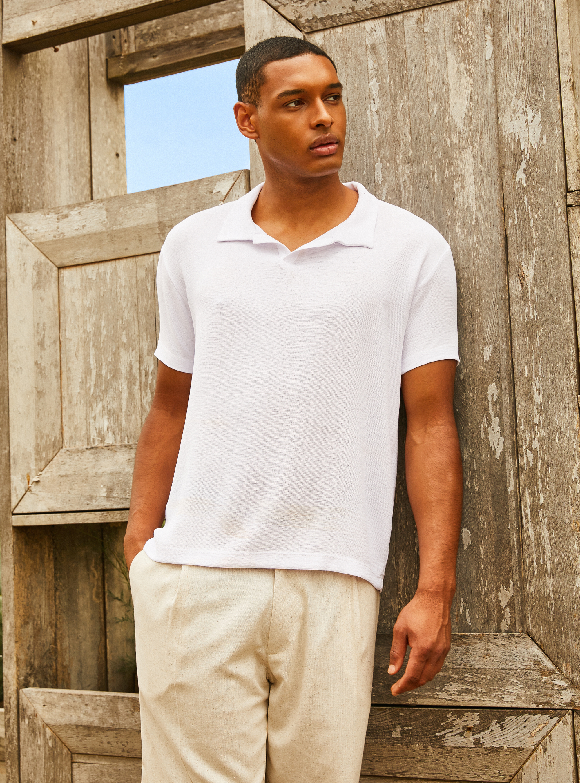 Polo de crep&eacute;, WH2 WHITE