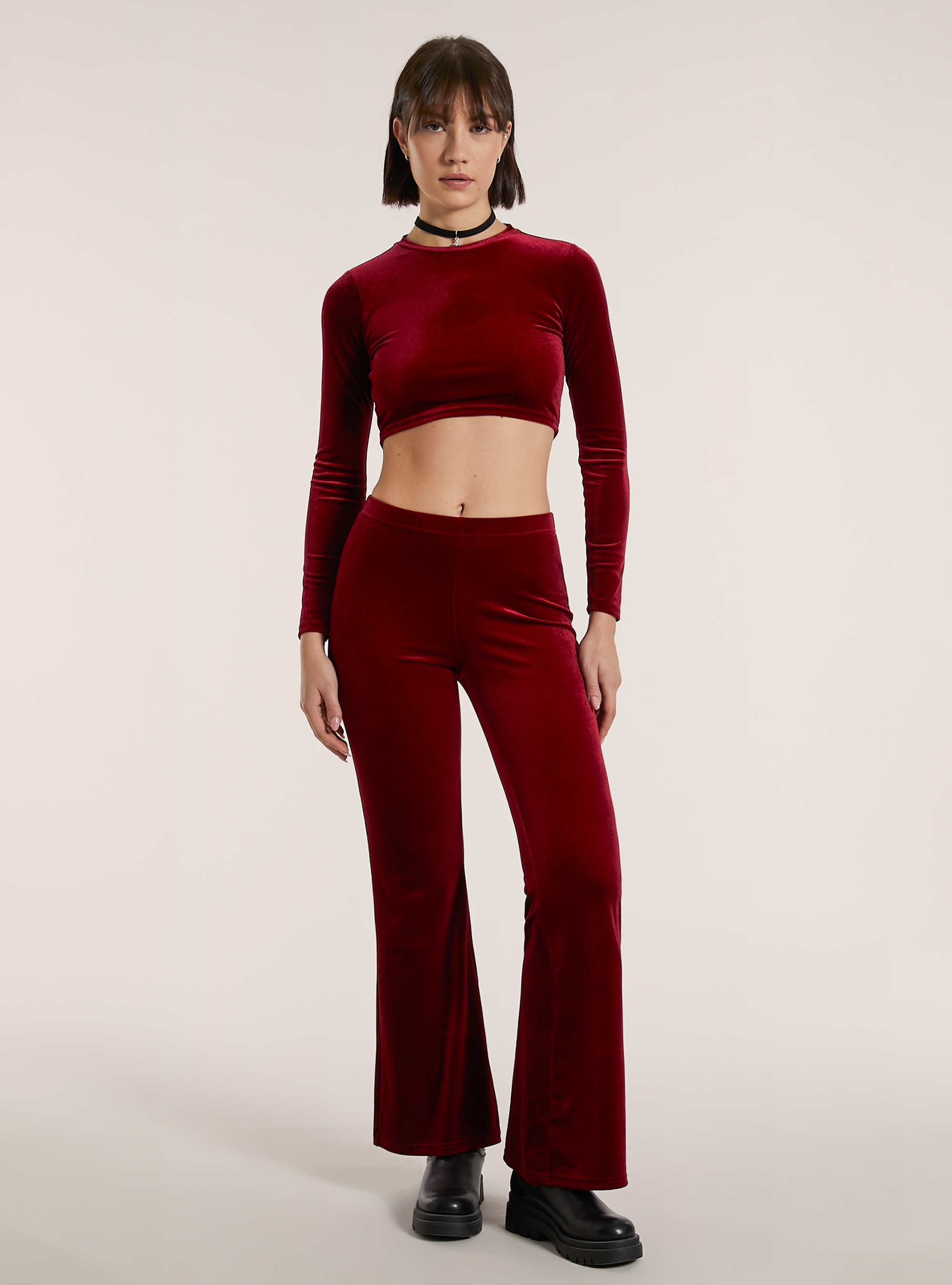 Maglia cropped in velluto, RD2 RED MEDIUM
