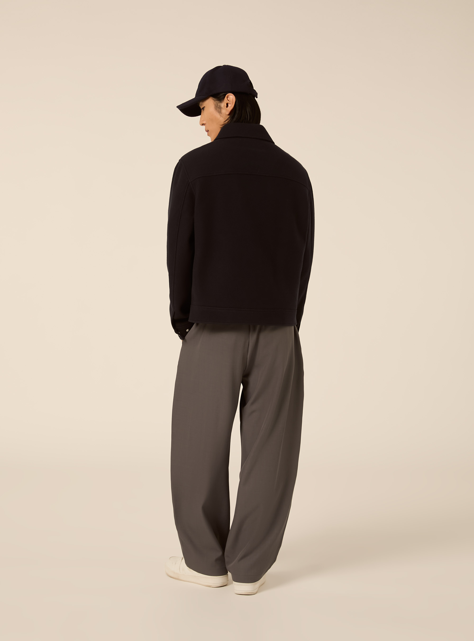 Bomber con colletto e zip frontale in panno, NA1 NAVY DARK