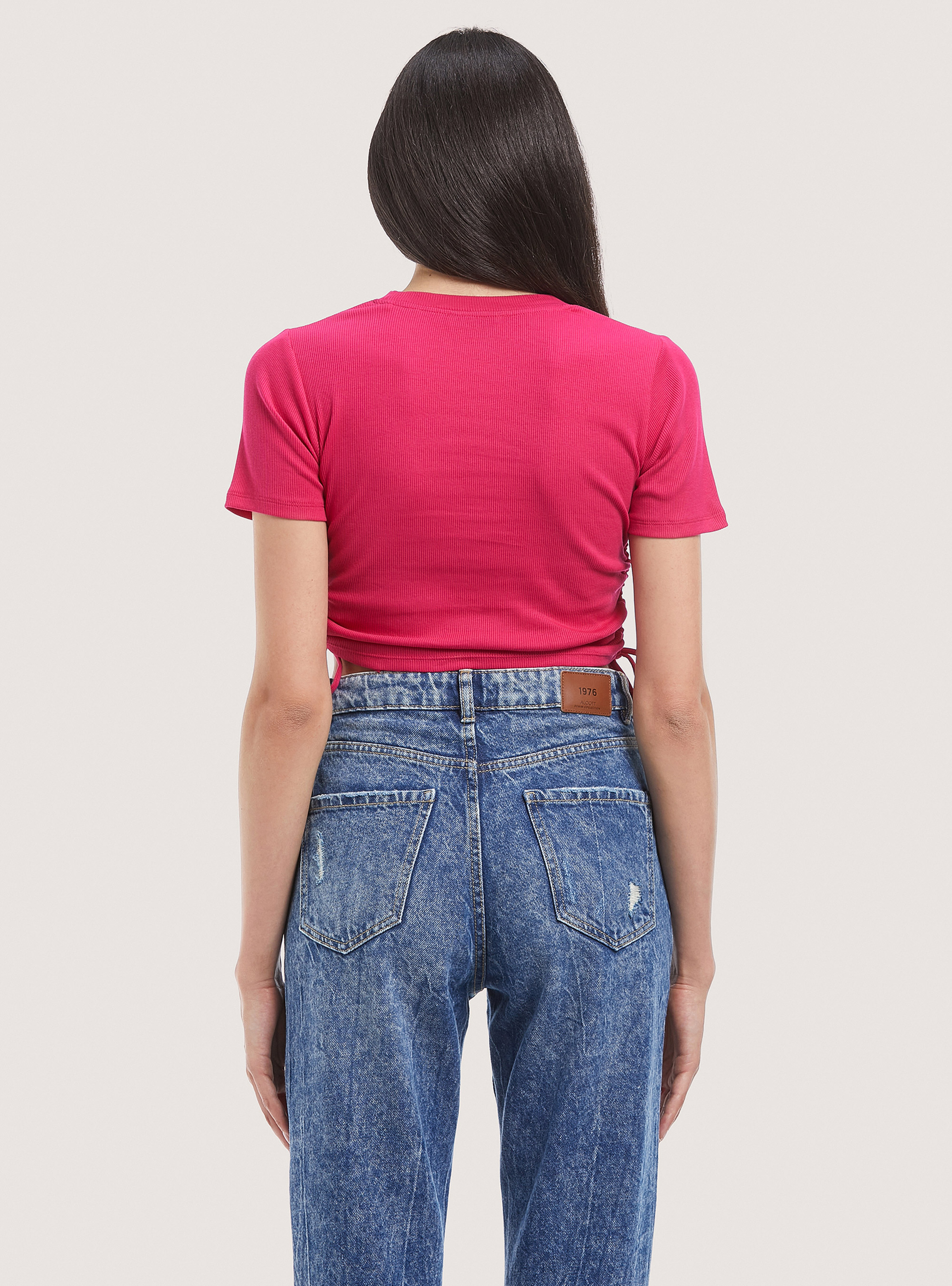 T-shirt with adjustable drawstring, FUXIA