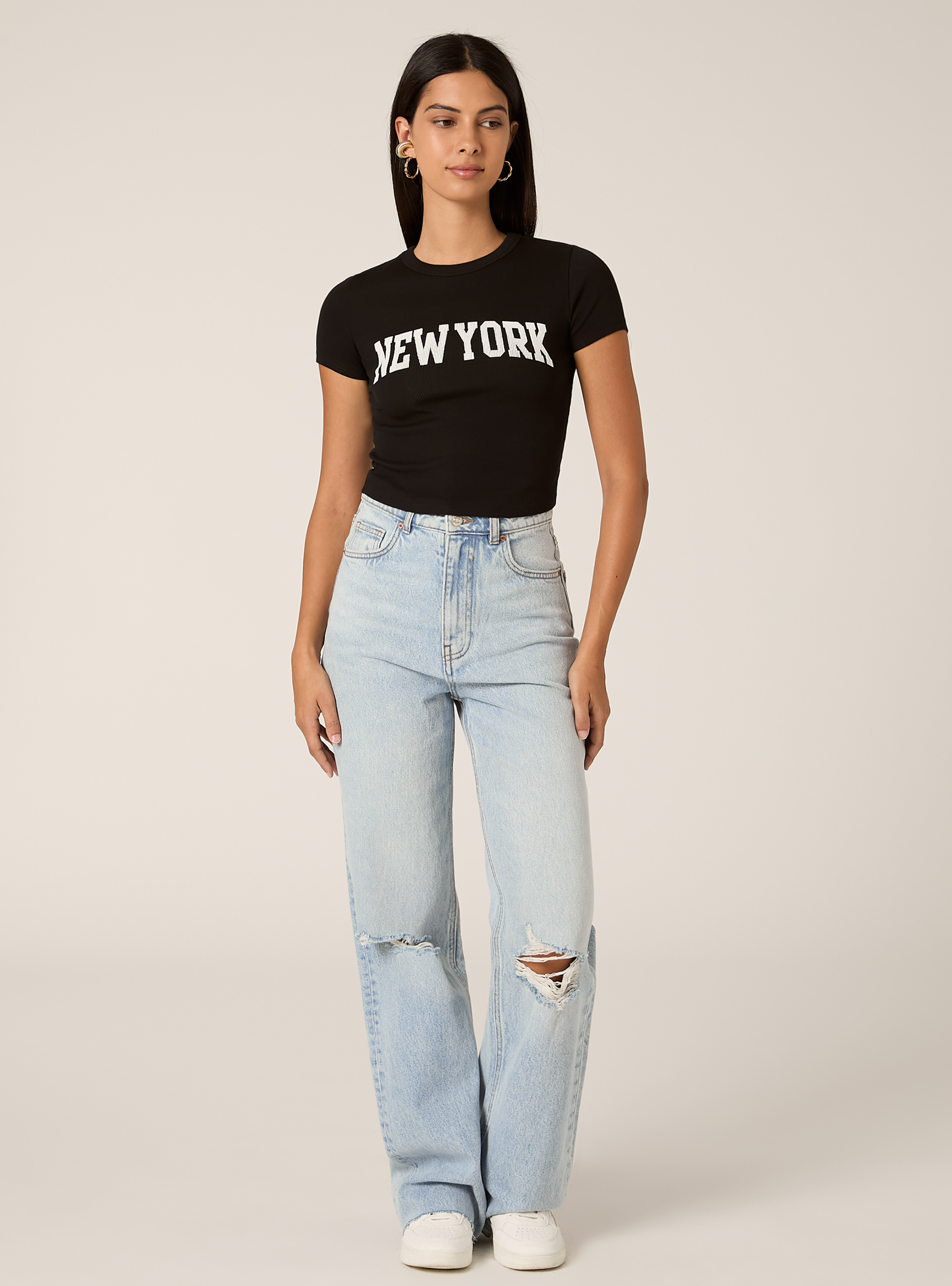 Camiseta corta con estampado universitario, BK1 BLACK