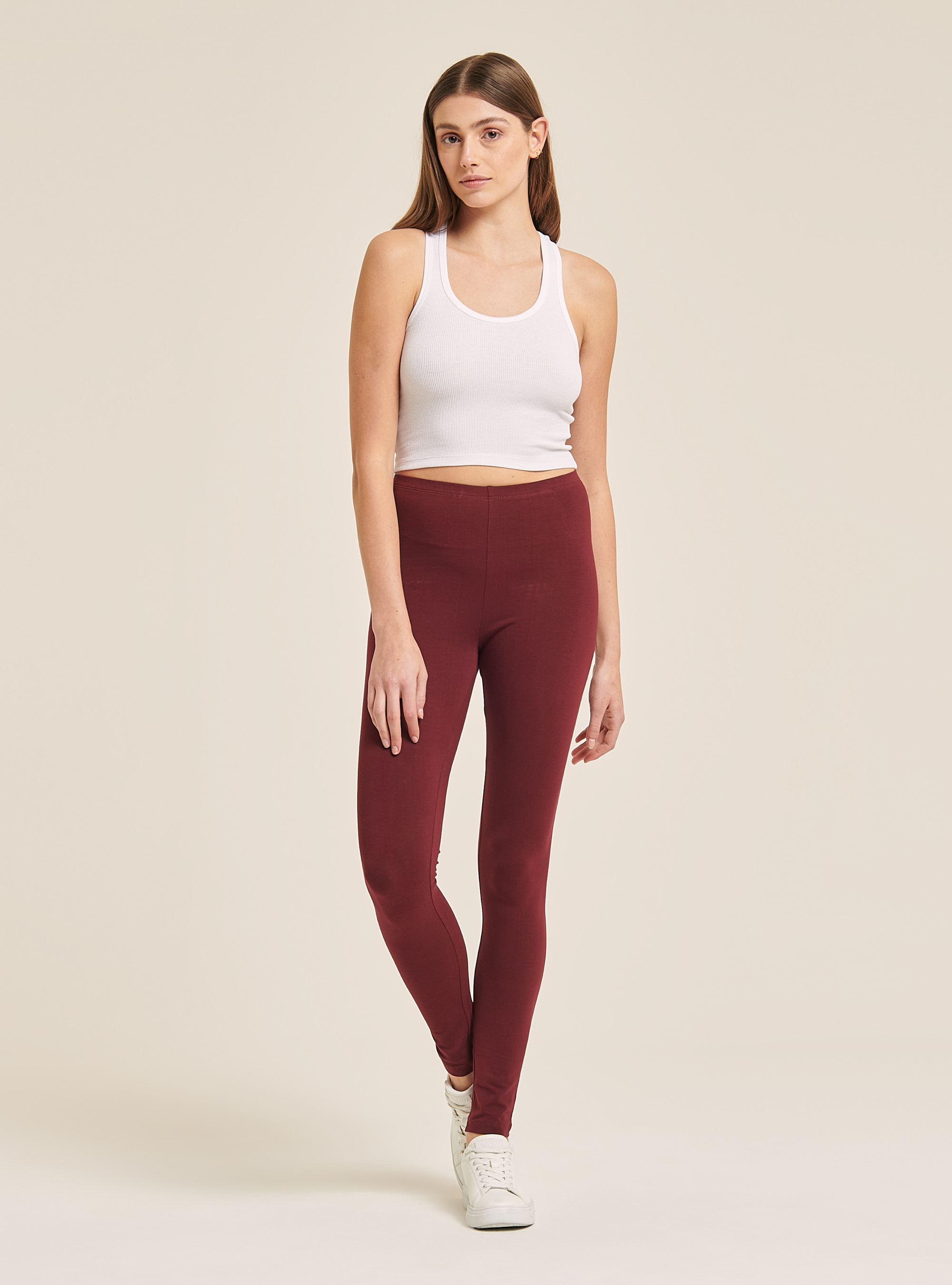 Cotton stretch basic leggings, BORDEAUX