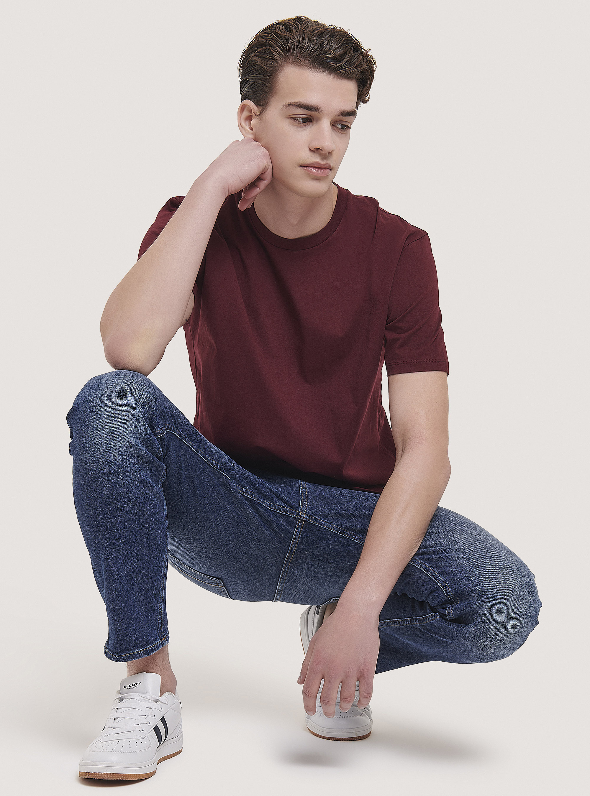 Basic cotton T-shirt, C3443 BORDEAUX