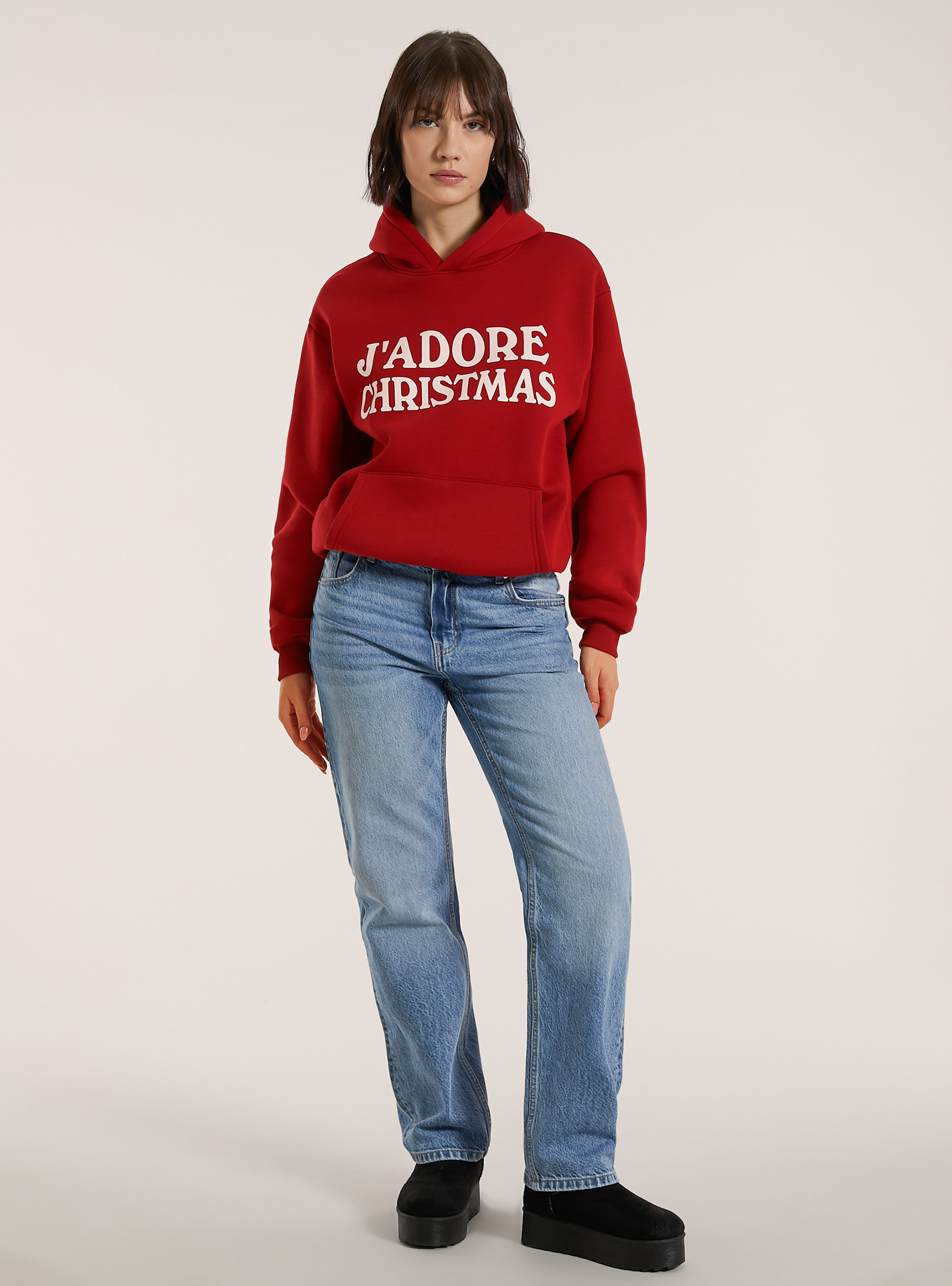 Felpa boxy fit con stampa J'adore Christmas, RD2 RED MEDIUM