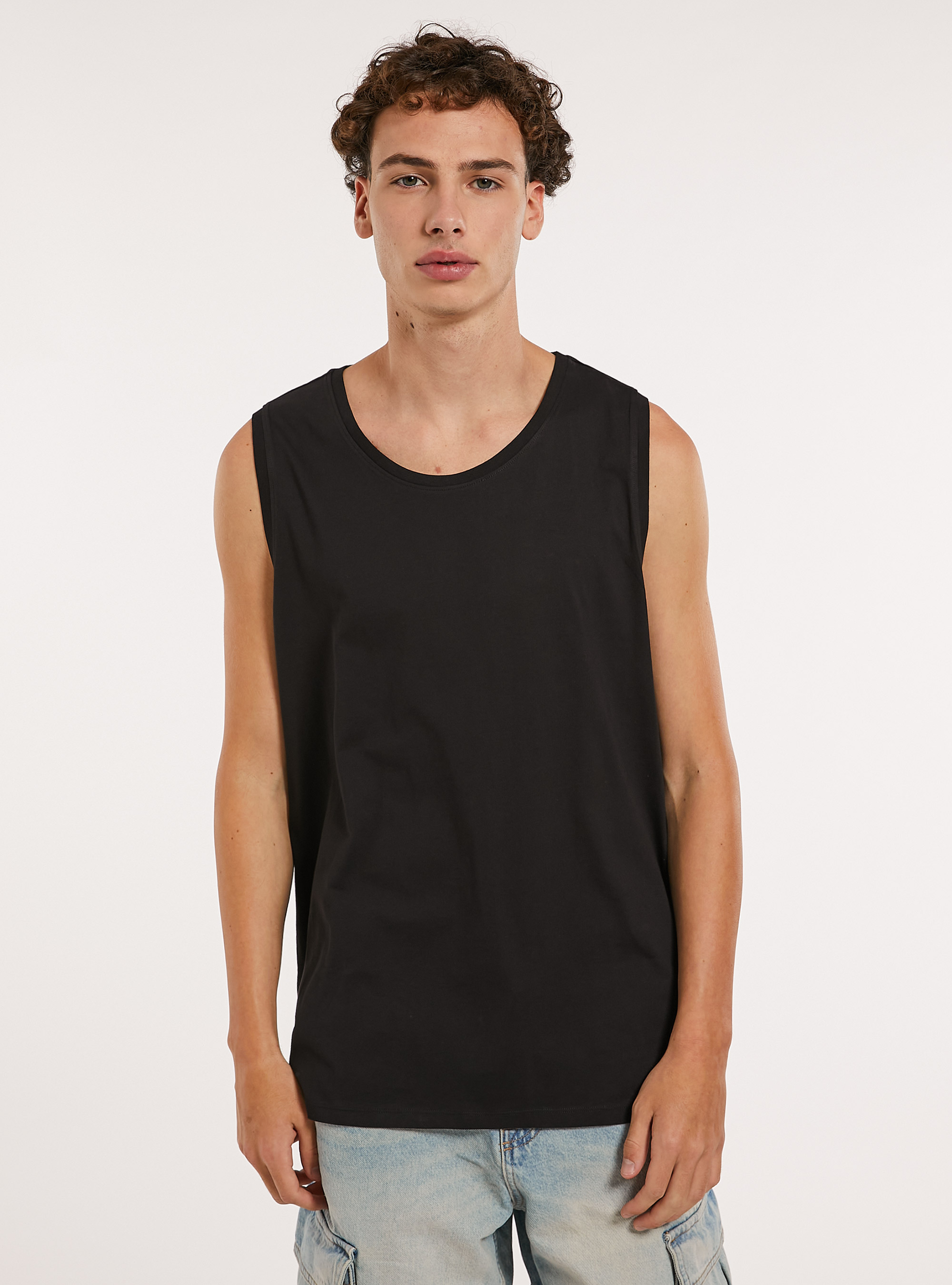 Solid-coloured comfort fit tank top, BK1 BLACK