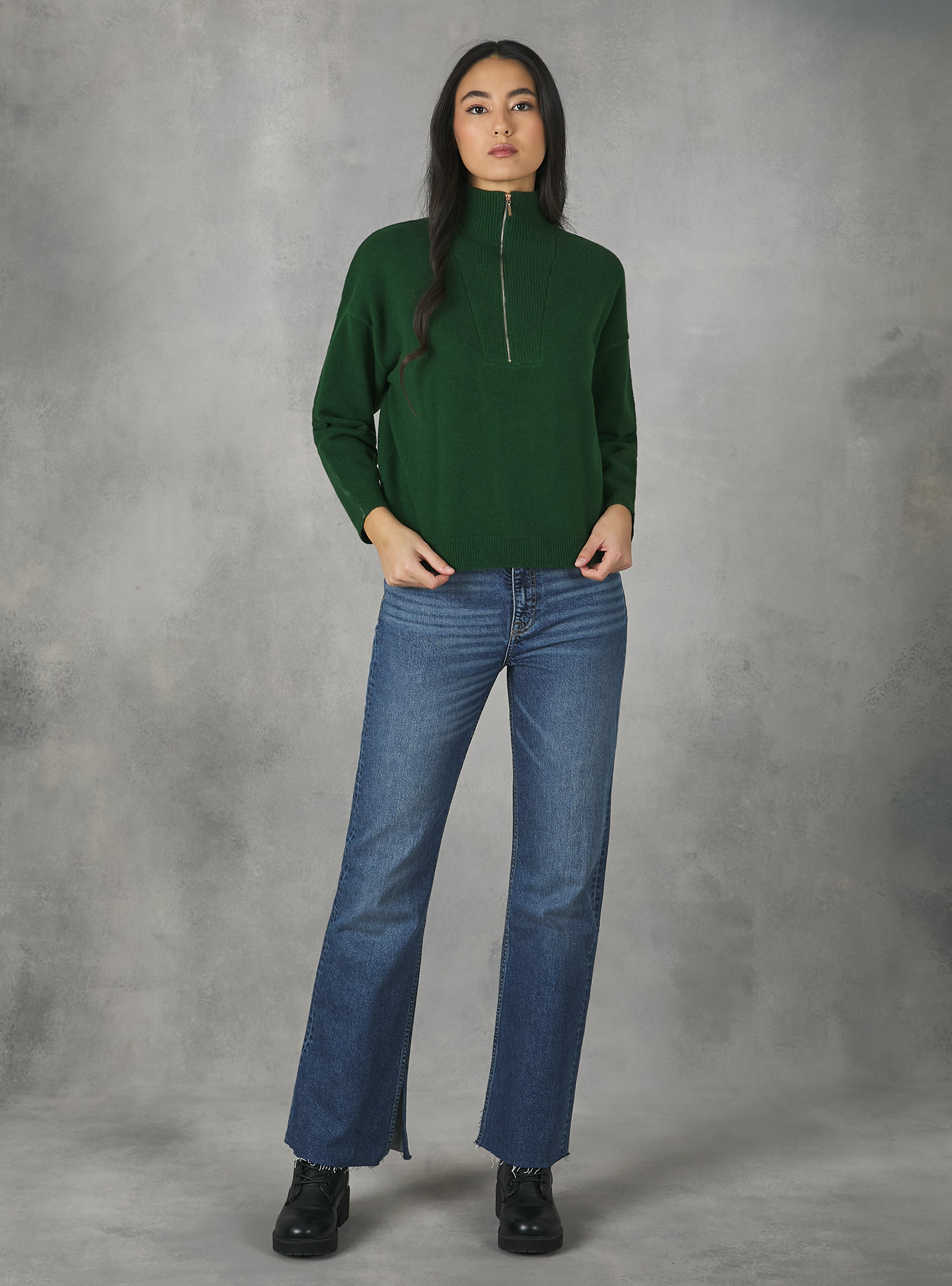 Half-neck pullover with zip, GN1 GREEN DARK