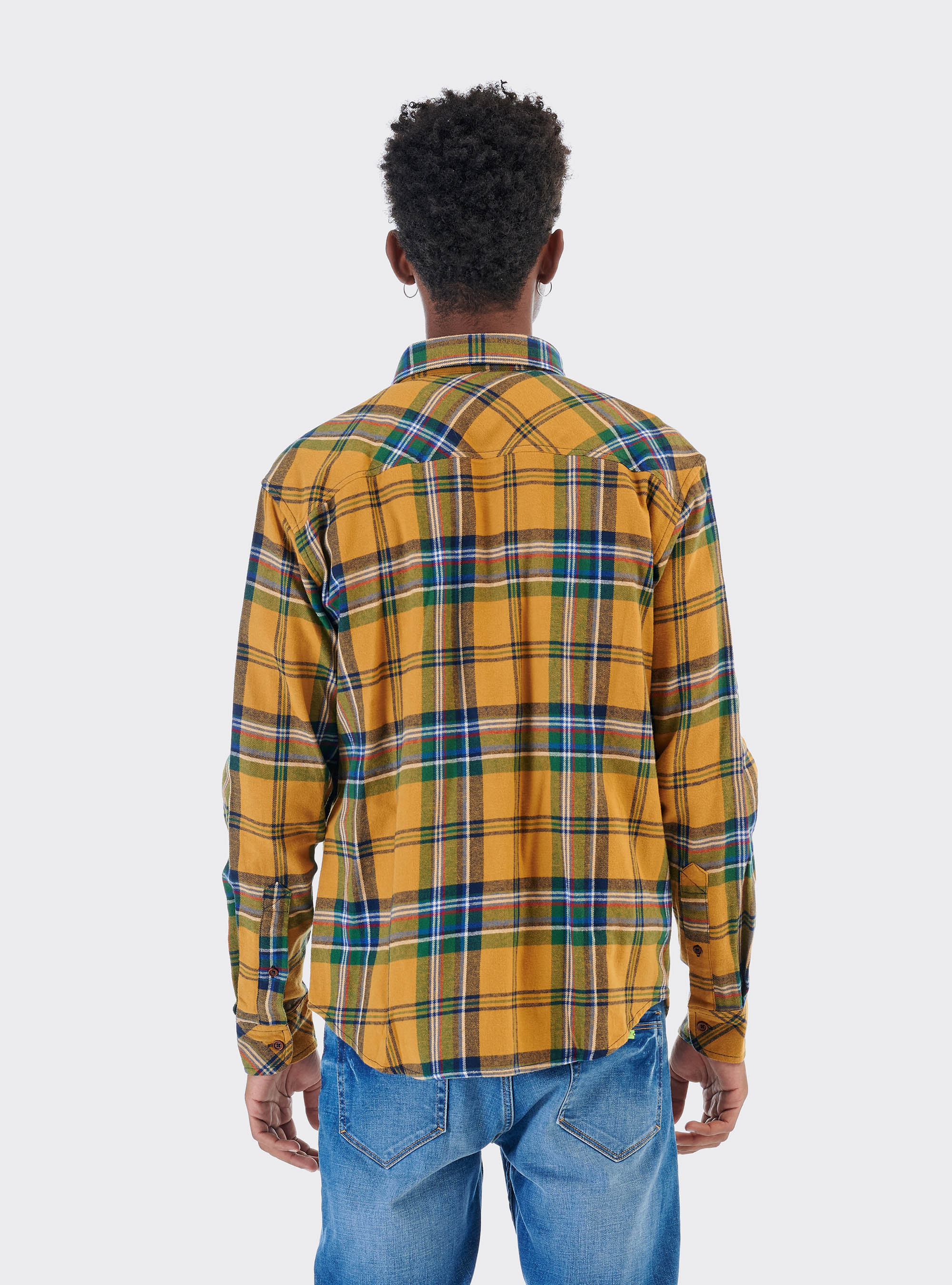 Camicia a quadri in cotone sostenibile, C7696 YELLOW