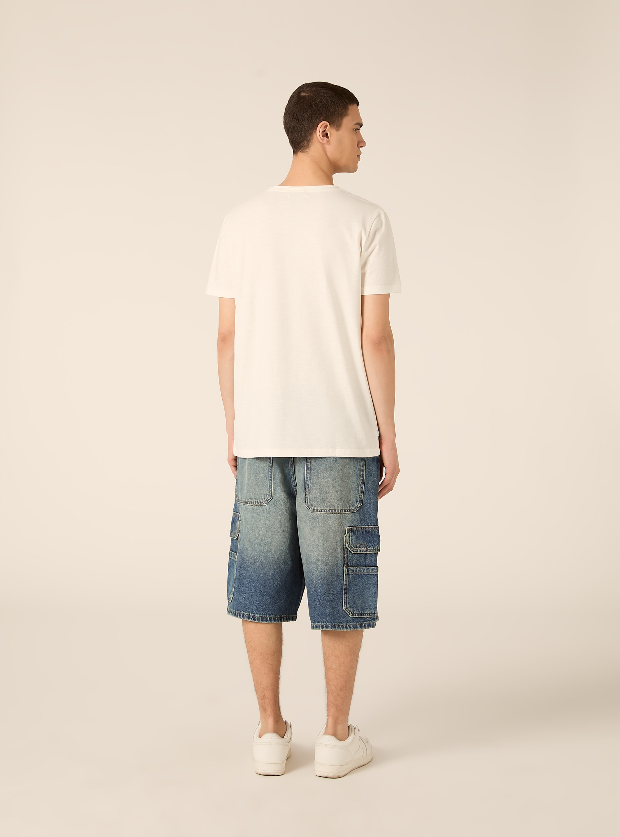 V-neck linen blend T-shirt, WH2 WHITE