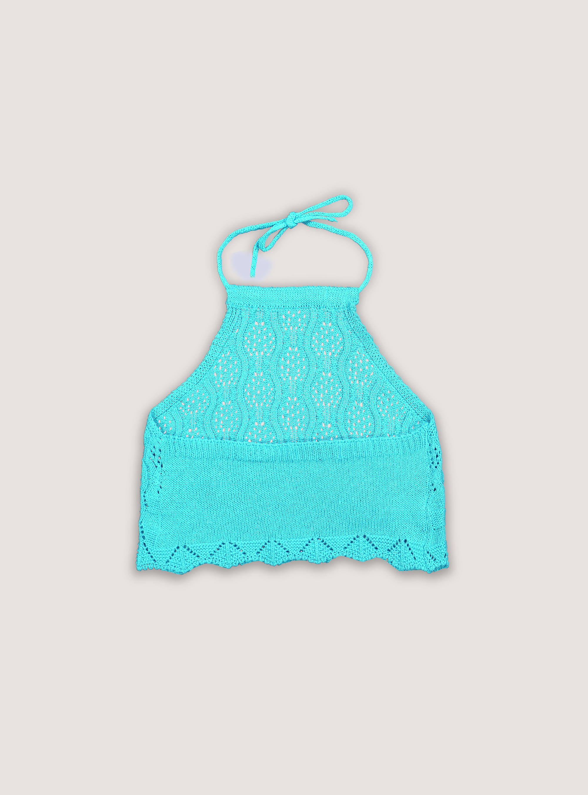 Cropped crochet knit top, AZ1 DARK AZZURRE