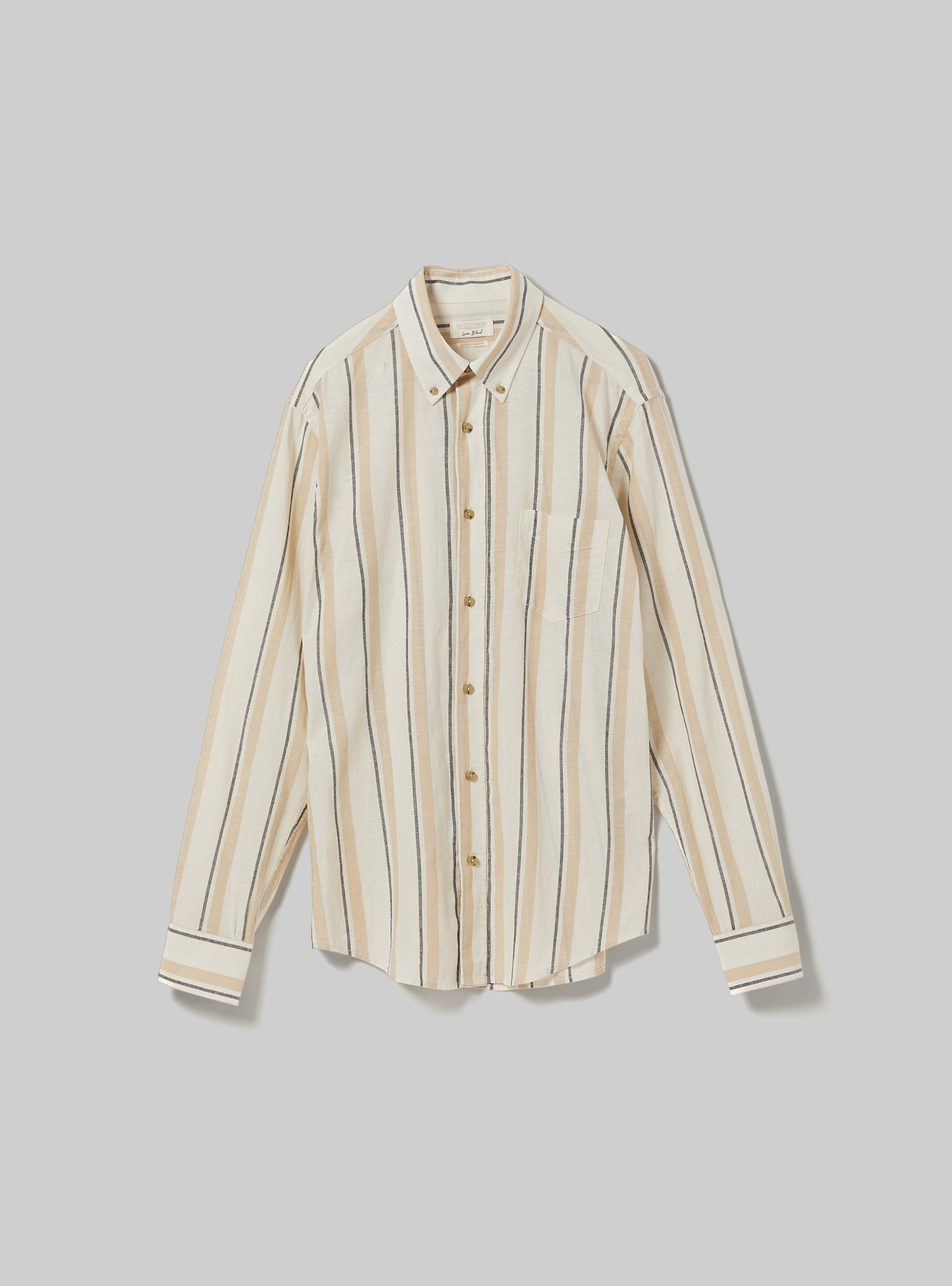 Striped linen blend shirt, BEIGE