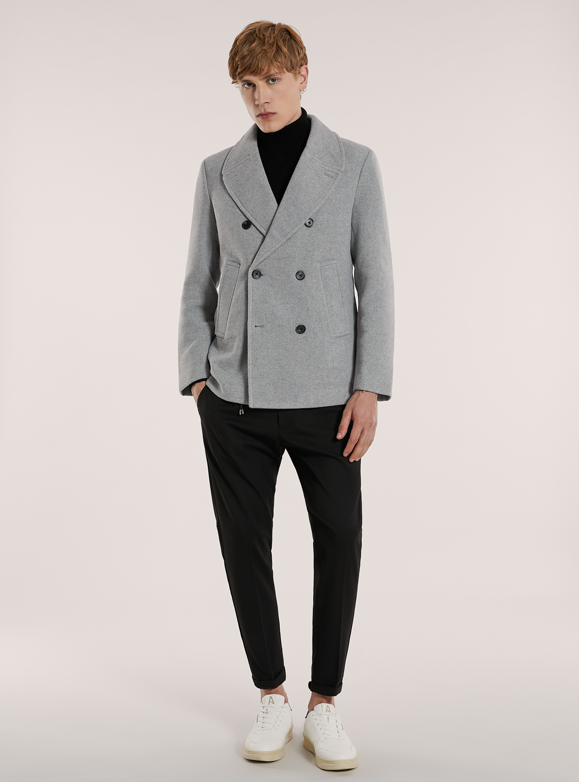 Manteau en caban à double boutonnage, MGY3 GREY MEL LIGHT