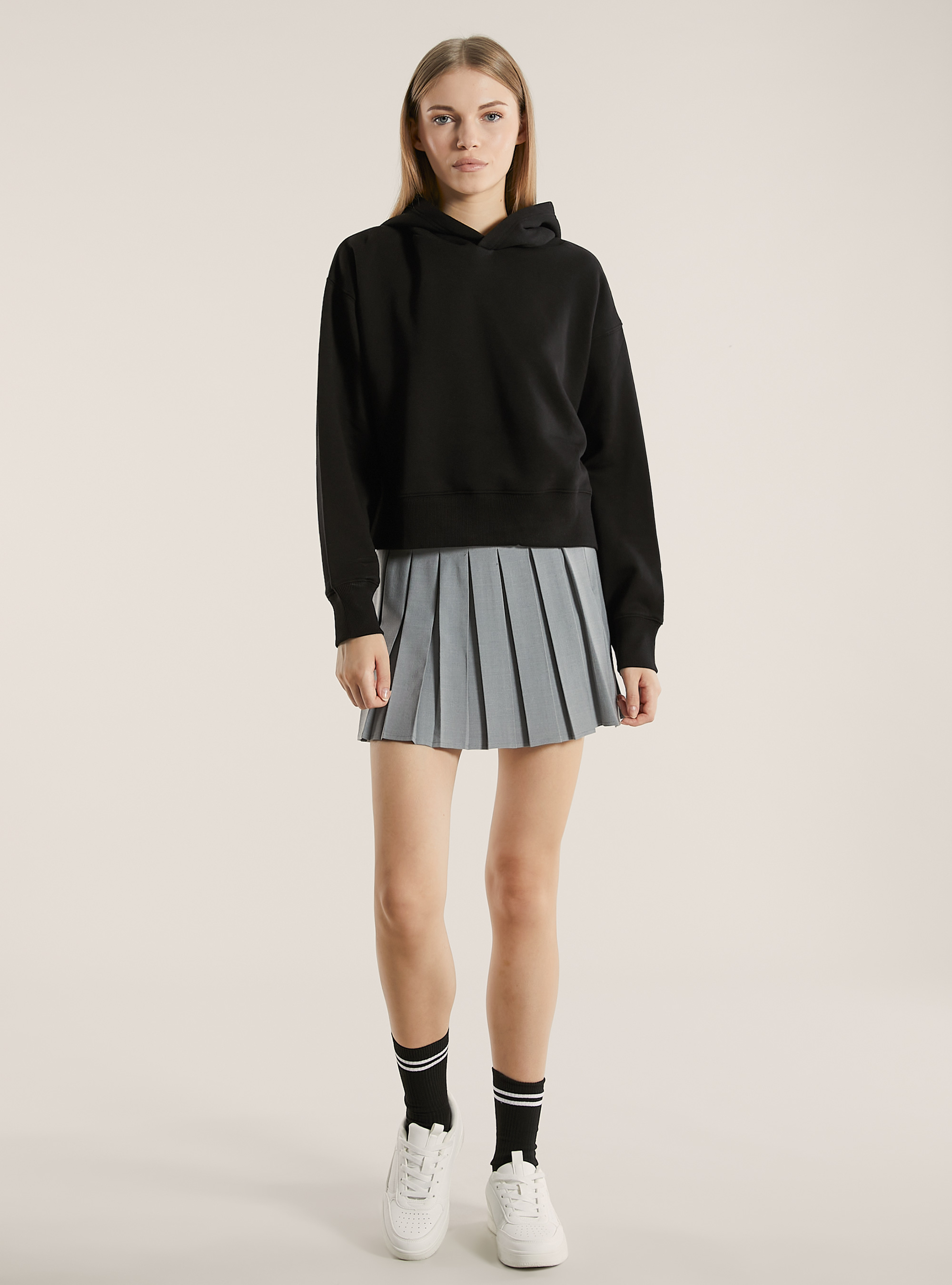 Sweatshirt à capuche à la coupe large, BK1 BLACK