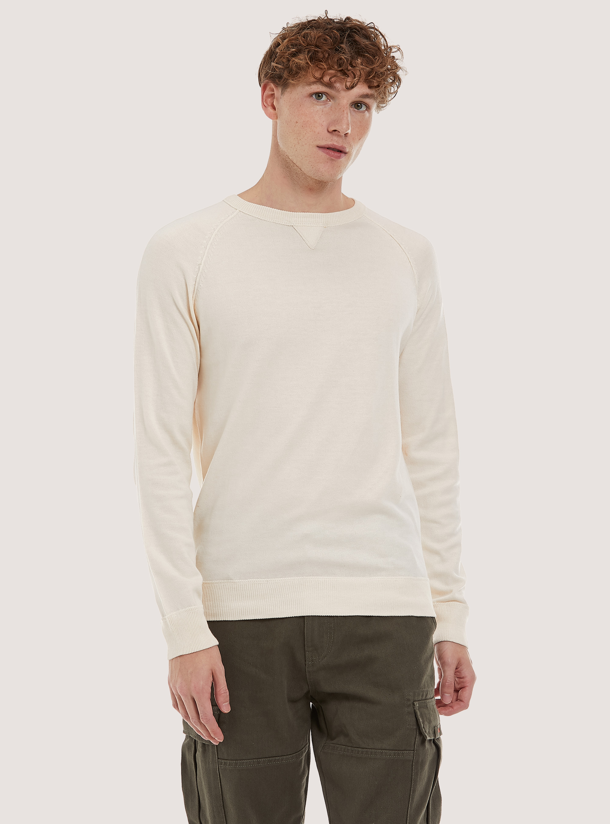 Plain-coloured crew-neck pullover, WH1 OFF WHITE