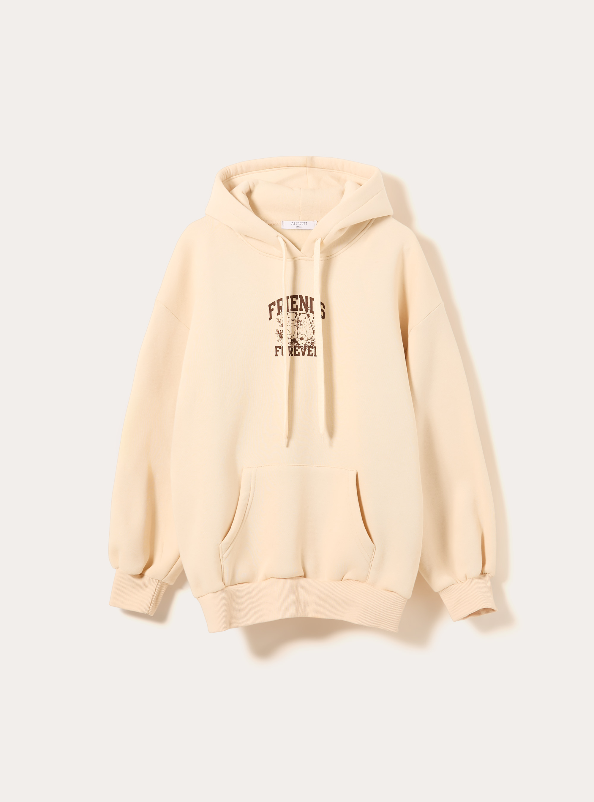 Sudadera oversize con capucha y estampado, CR2 CREAM MEDIUM