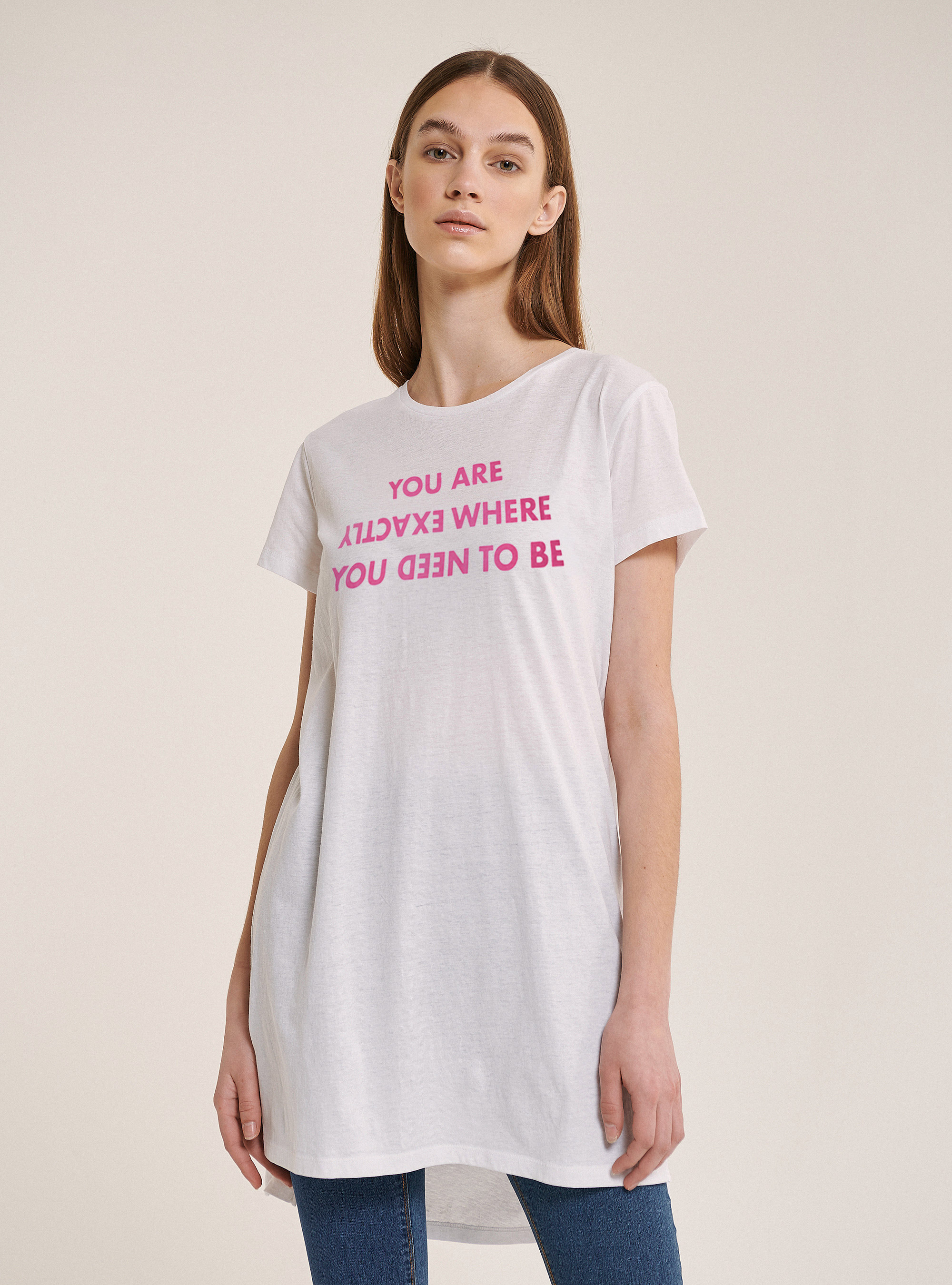 Long fit t-shirt with lettering print, WHITE