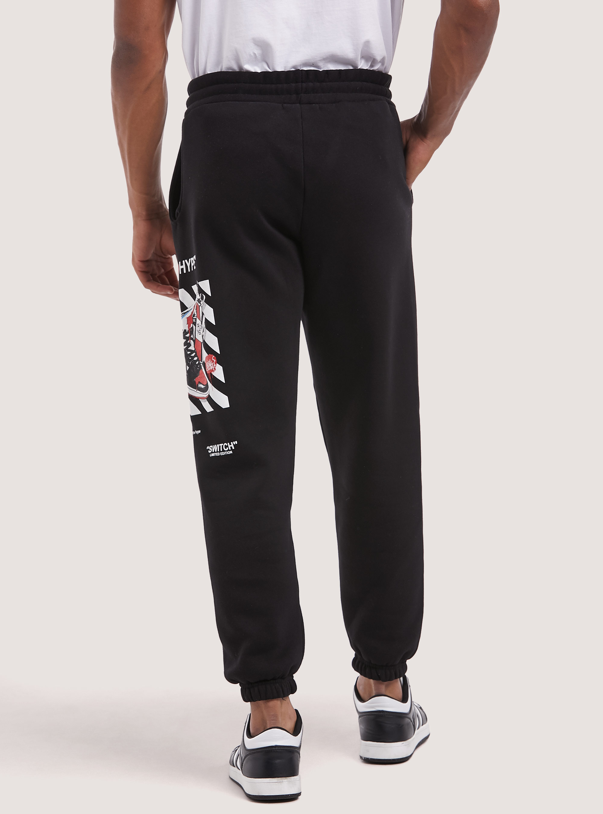 Smile Collection print jogger trousers, BK1 BLACK
