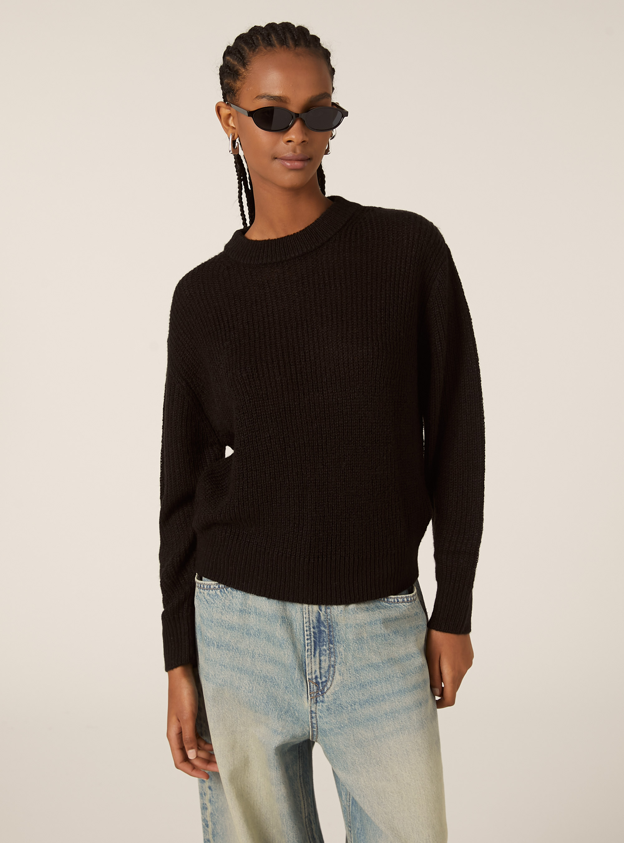 Pullover girocollo tinta unita, BK1 BLACK